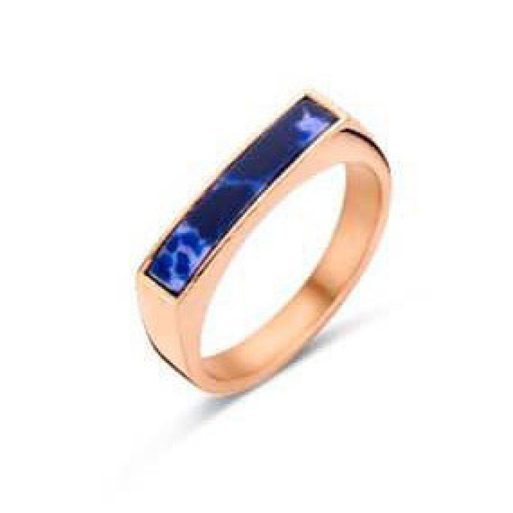 Javoli.com Fingerring Victoria Rosegoldfarbener Blau gemusterter Ring