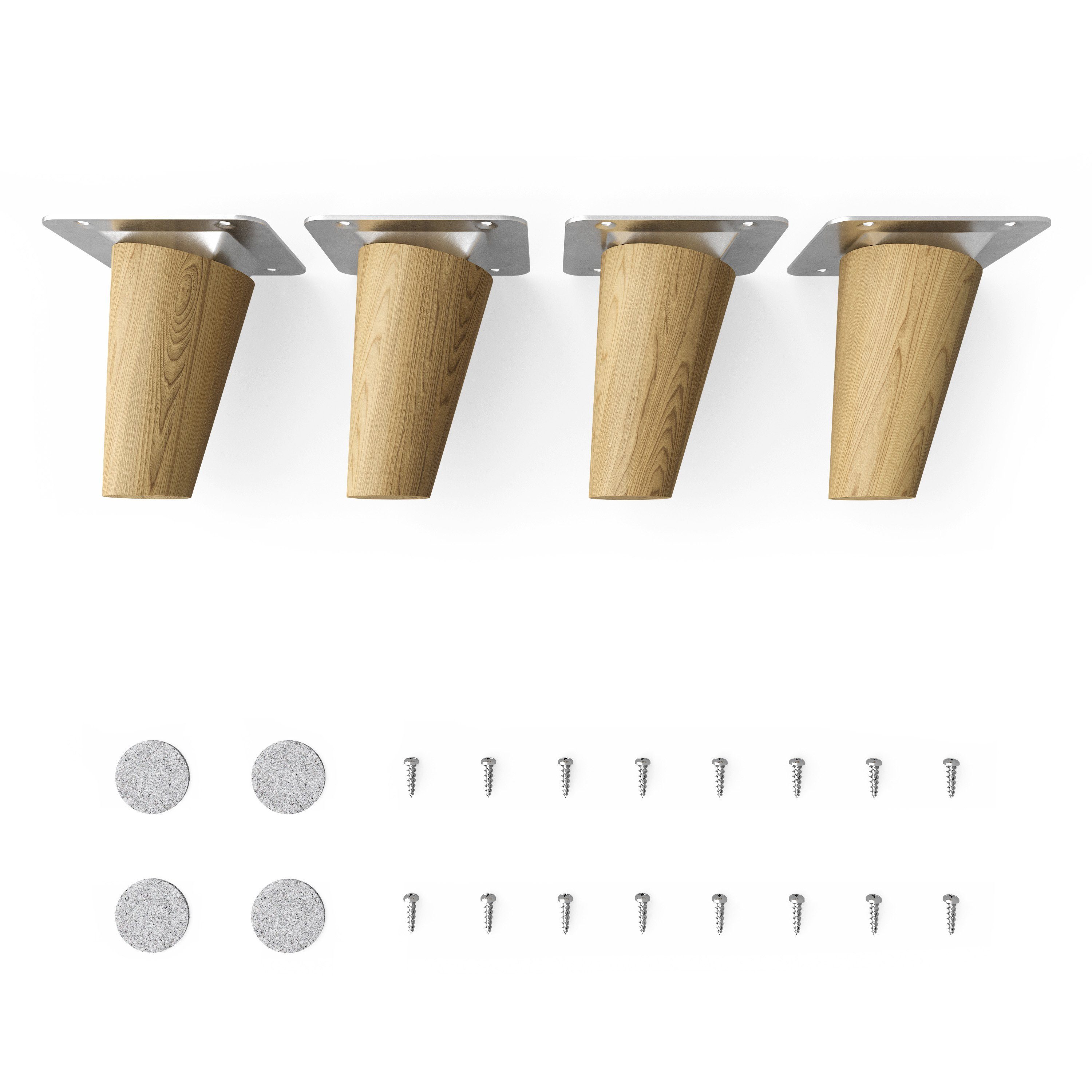 sossai® Möbelfuß Holzfüße Rund schräge Ausführung - Eiche, (4-St), 8cm - 71cm