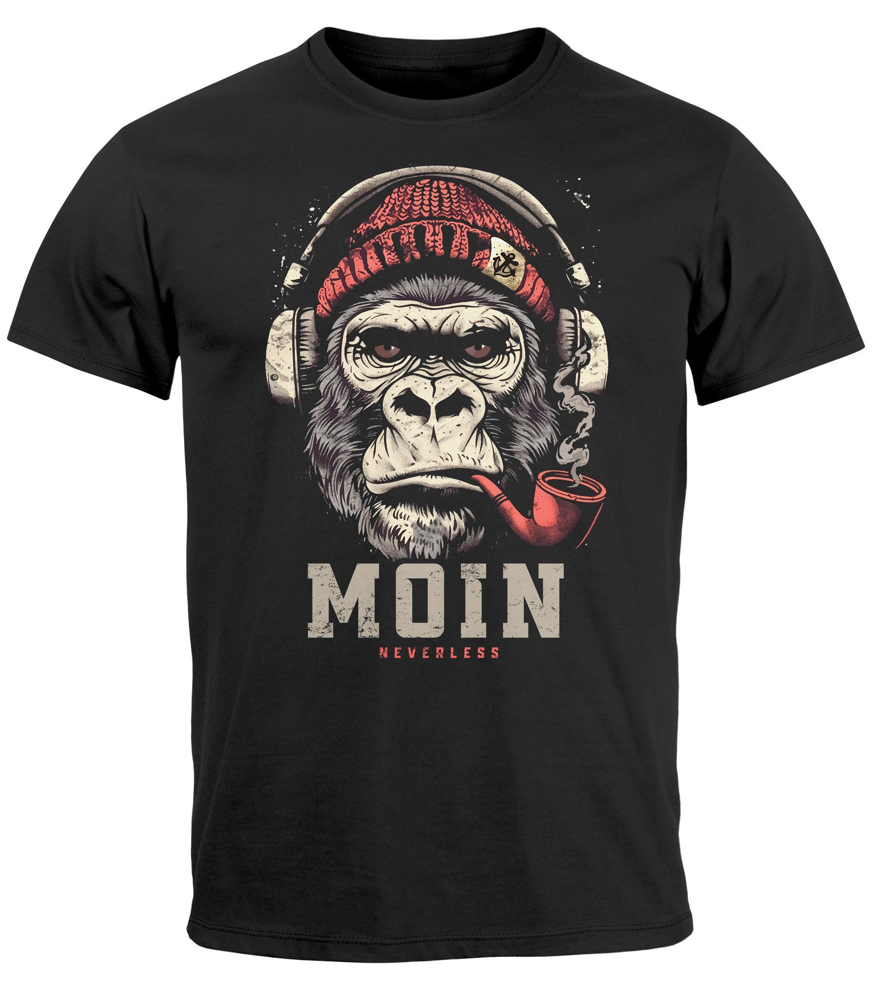 Neverless Print-Shirt Herren T-Shirt Moin Schriftzug Gorilla Möwe Musik Auf günstig online kaufen