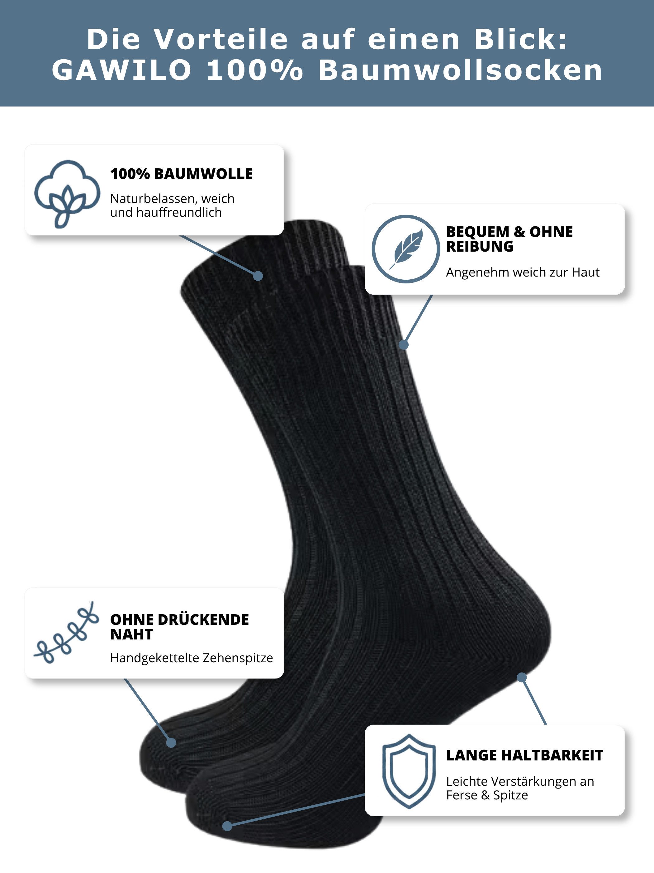 GAWILO Komfortsocken "Natur" aus 100% reiner, naturbelassener Baumwolle für Damen & Herren (6 Paar) Etwas gröber gestrickt für extra Tragekomfort & angenehmes H – Bild 2 von 5