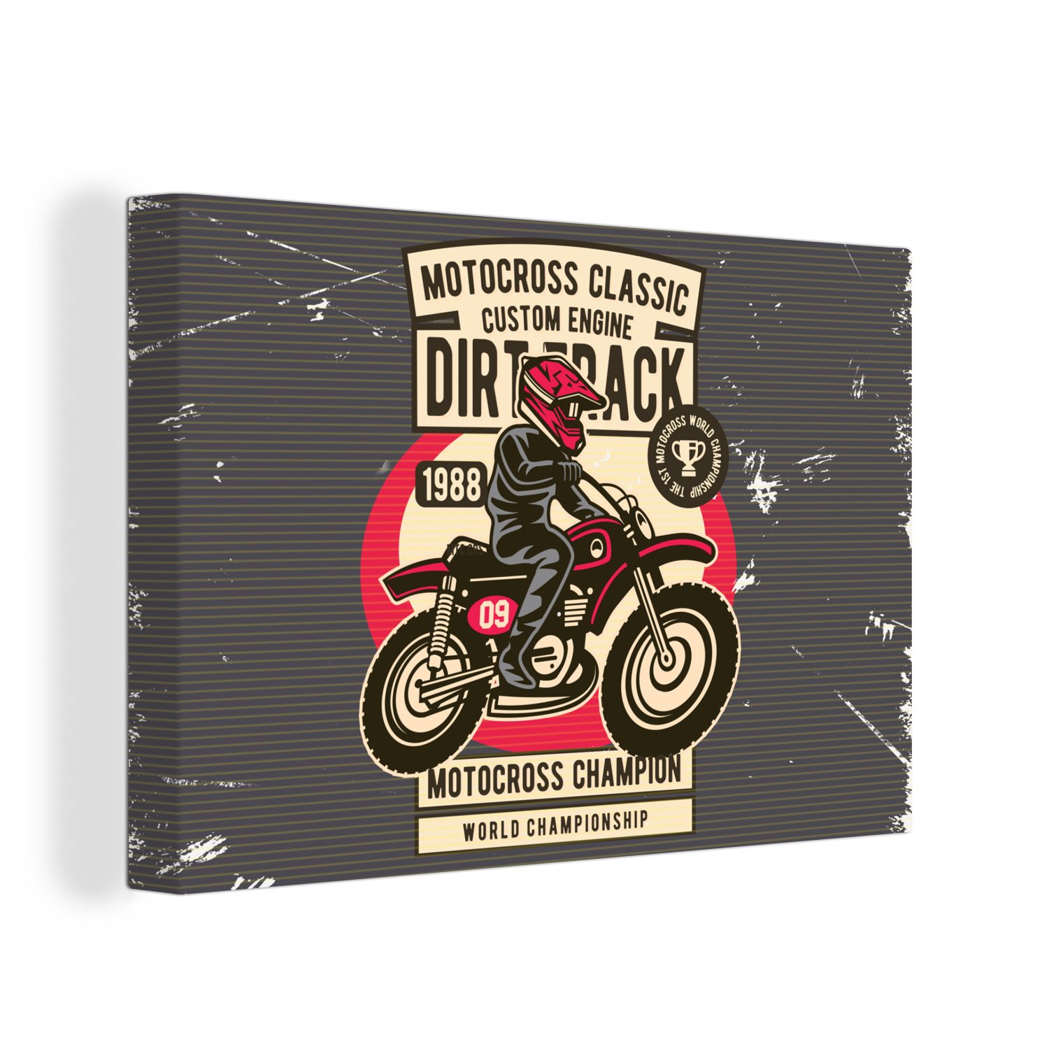 OneMillionCanvasses® Leinwandbild Motorrad - Helm - Retro - Zeichnung, (1 St), Wandbild Leinwandbilder, Aufhängefertig, Wanddeko, 30x20 cm
