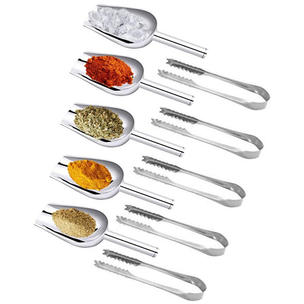 NUODWELL Zuckerzange 5 Stück Edelstahl Eisportionierer Scoopers und 5 Stück Eis Clips Zange