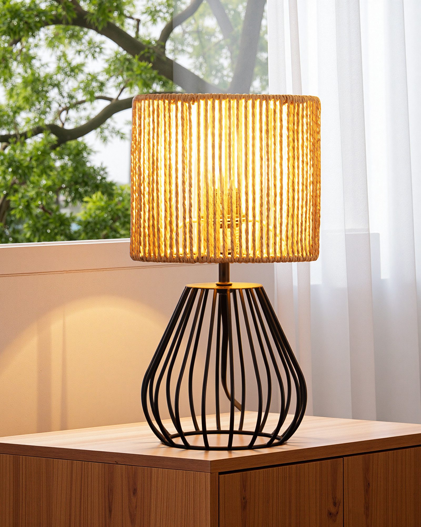 EDISHINE Nachttischlampe Dekolampe H29 cm mit Metallfuß, LED wechselbar, 2700 K Warmweiß, Vintage Tischleuchte mit E14 Leuchtmittel, für Fensterbank, Geschenk