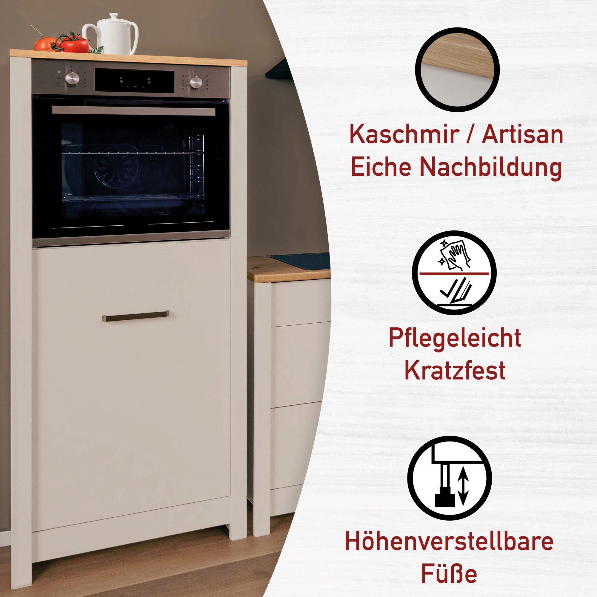 Inter Link Backofen/Kühlumbauschrank Pienza, Küchenschrank, Backofenschrank, Kühlschrankintegration (1-St) Backofen & Kühlschrank, Softclose, Füße höhenverstellbar, 70x60x167