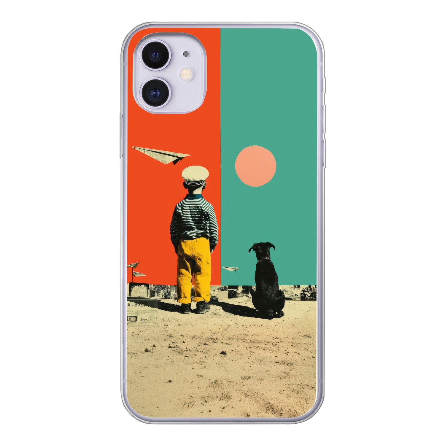 MuchoWow Handyhülle für Apple iPhone 11 Retro - Junge - Hund - Rot - Grün, Smartphone-Bumper, Print, Handy Schutzhülle Dünn