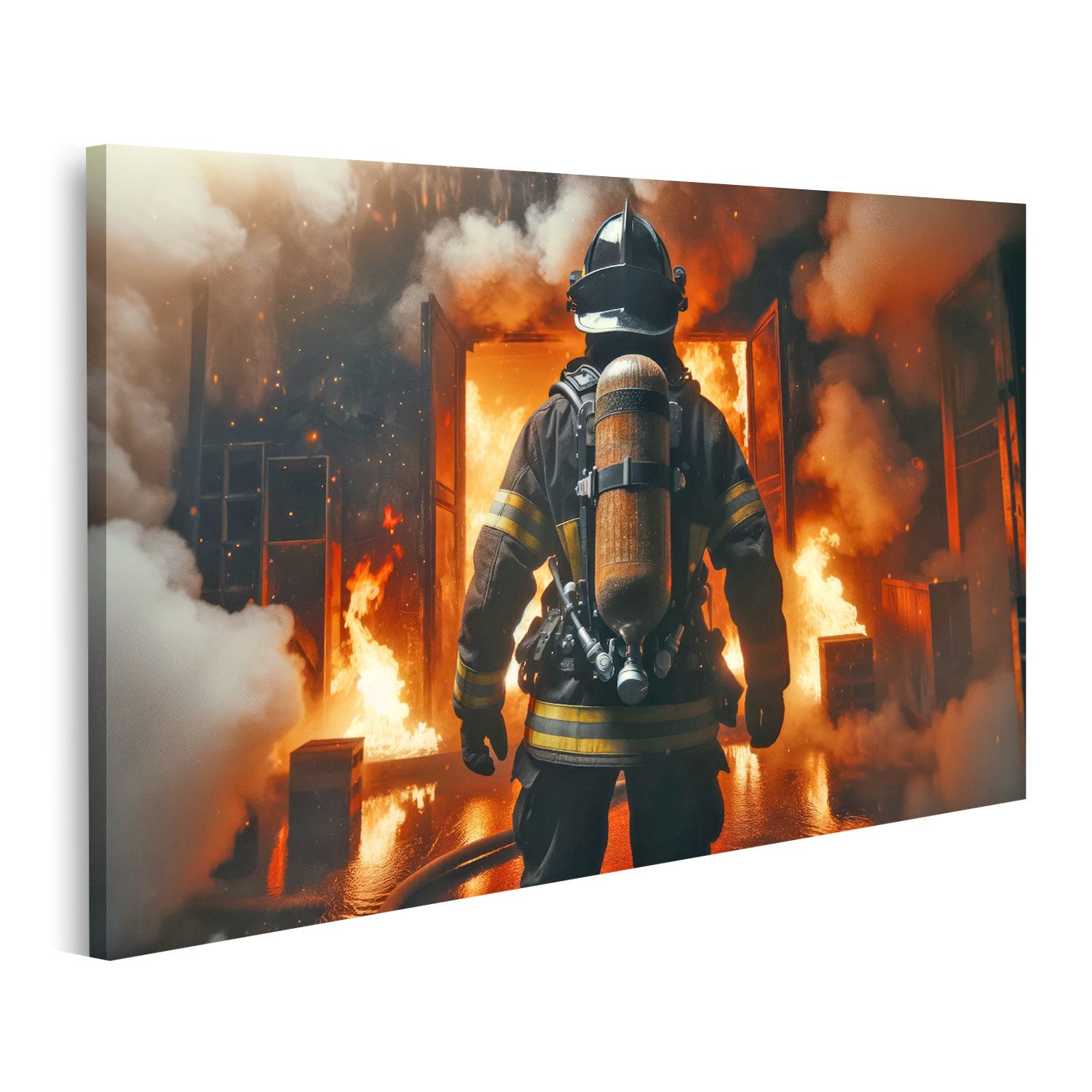 Wandbild Leinwandbild "Mutiger Feuerwehrmann"