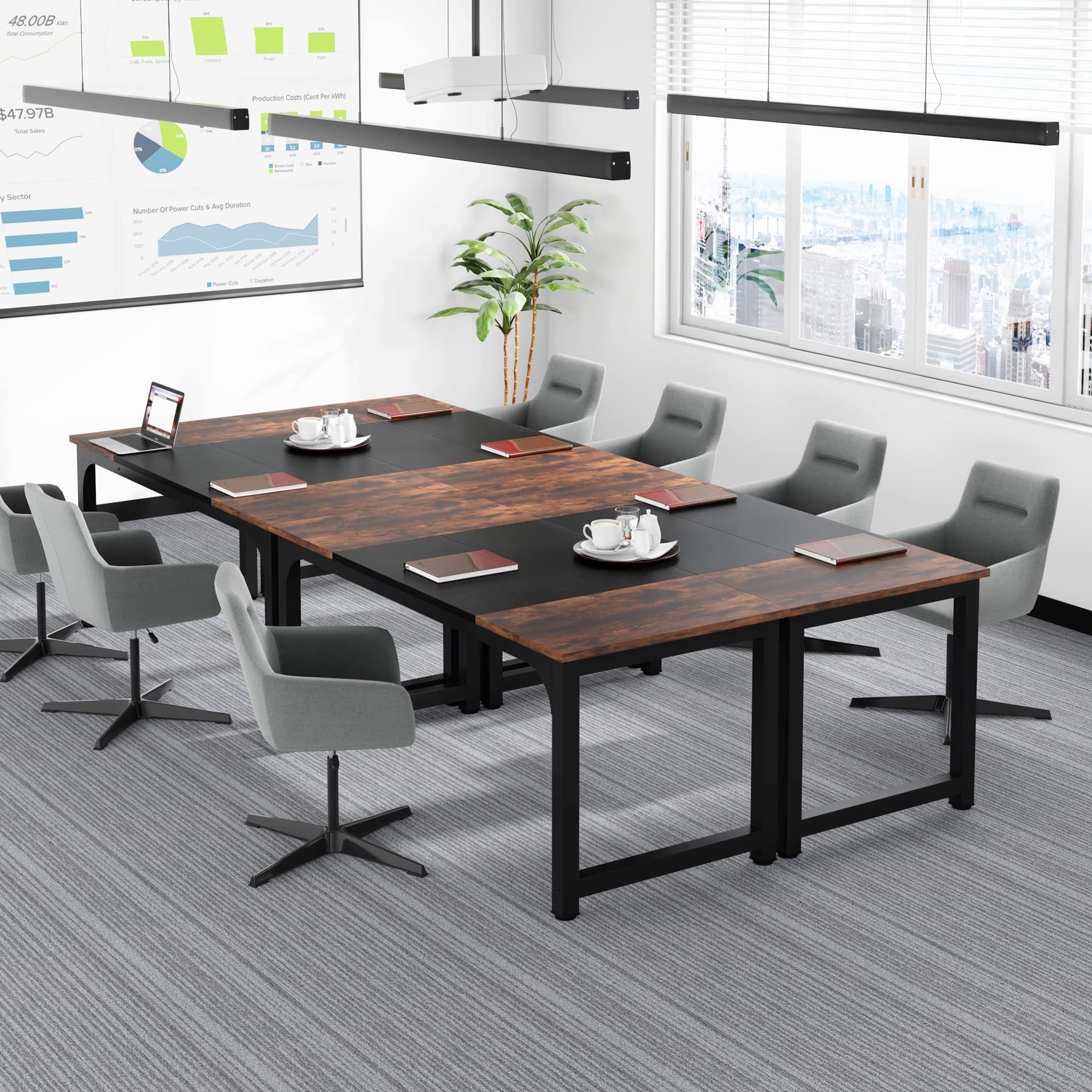 Tribesigns Schreibtisch 160/180x80 cm, großer Industrial Computertisch für Homeoffice (Rustikales Braun/Schwarz/Grau/Weiß), PC Tisch Bürotisch Arbeitstisch für  – Bild 3 von 5