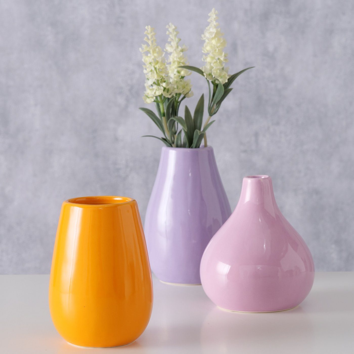 Dekovase Keramik BOLTZE Vase 3er (3 lila/orange/rosa, \