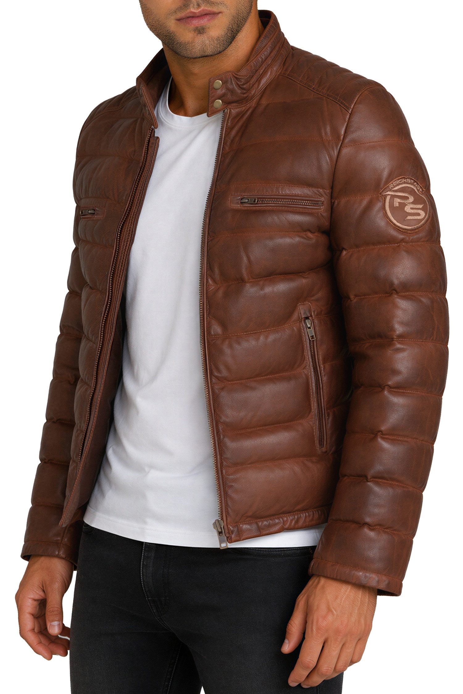 Reichstadt Bomberjacke Herren Regular Fit Jacke Echtleder 19RS016 Zweiwege-Reißverschluss – Bild 4 von 5
