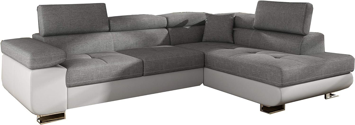 MOEBLO Ecksofa ALESIO, Couch L-Form Polstergarnitur Wohnlandschaft Polstersofa mit mane Couchgranitur, Verstellbaren Kopfstützen, mit Schlaffunktion und Bettkasten Hellgrau +Weiß(Sawana 21+Soft 17)