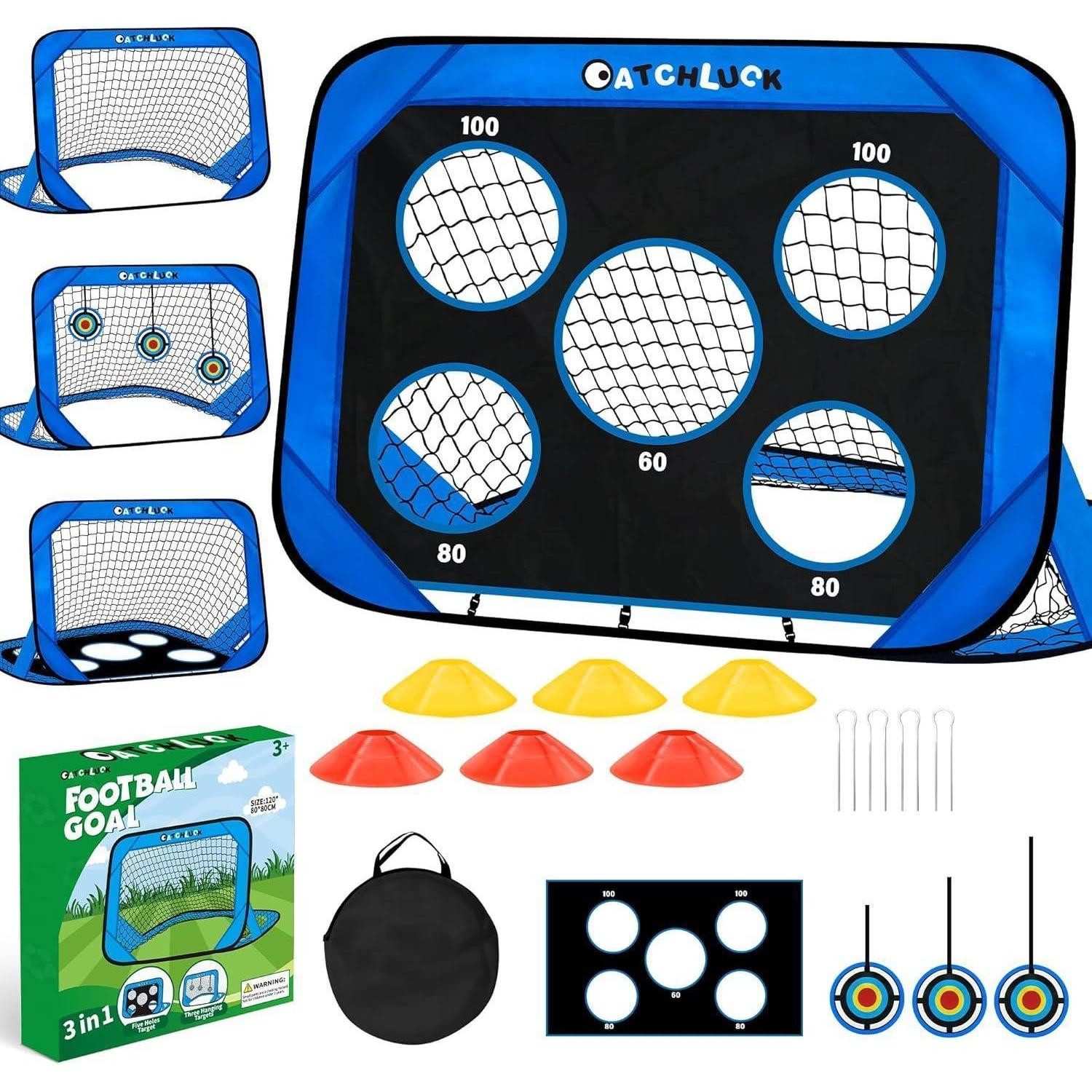 Fußballtor Fussballtore Pop Up Kinder Garten 6 Hindernisse Tragetasche Blau