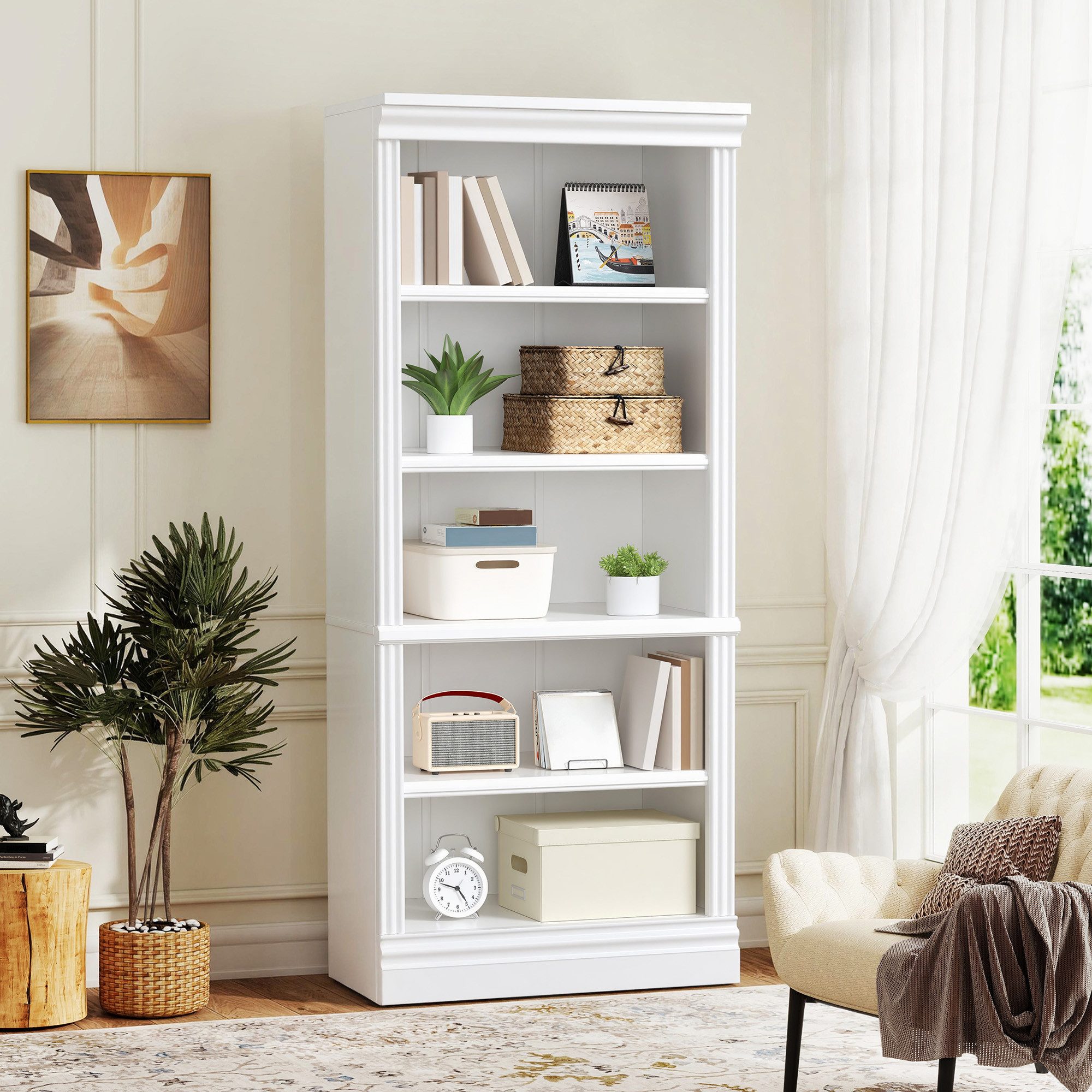 AMERLIFE Bücherregal mit 5 offenen Ebenen, verstärkter Basis & klassischem Weiß, 1-tlg.