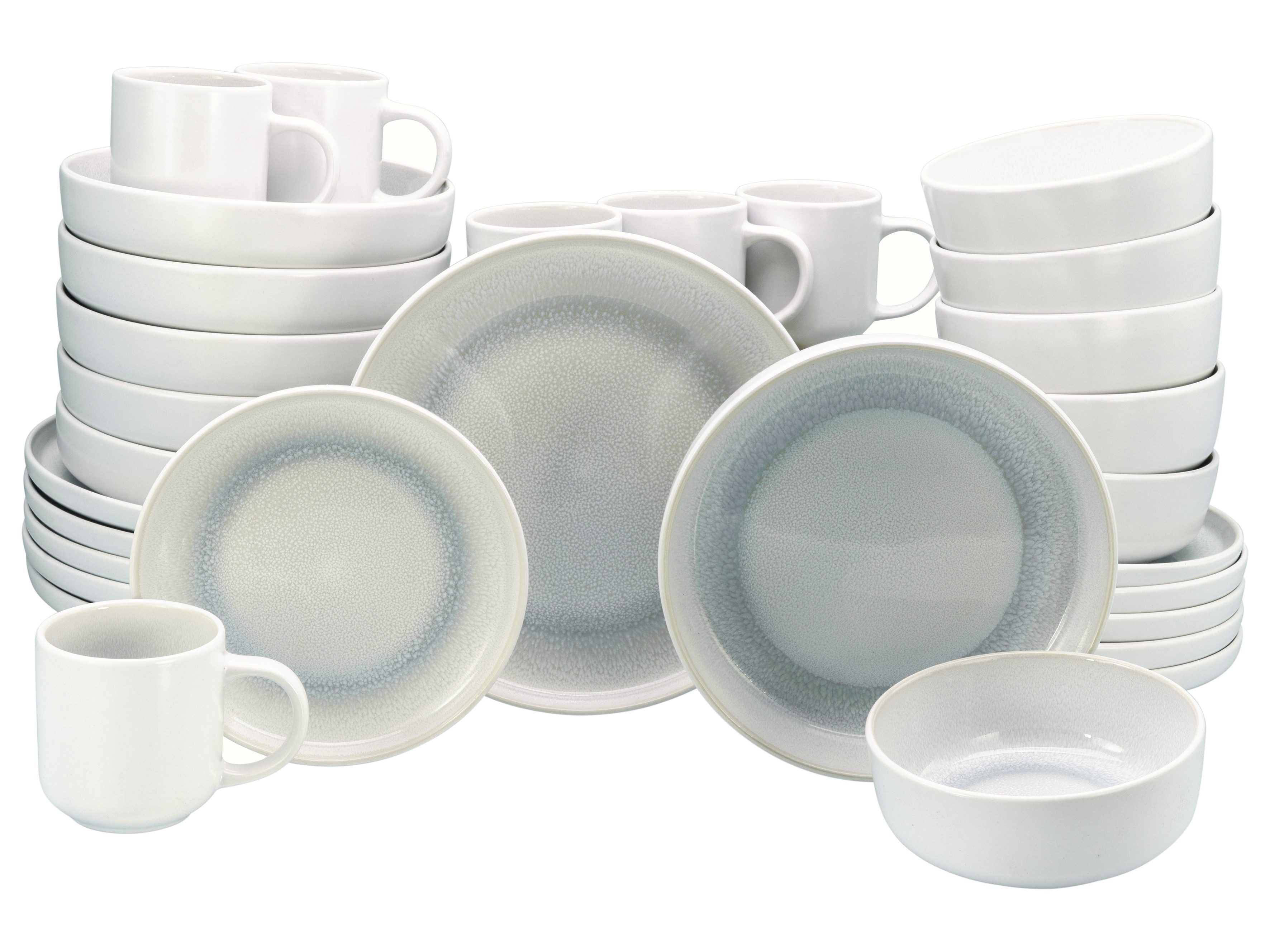 OTTO home Kombiservice modernes Geschirr-Set, Service Lykk (30-tlg), 6 Personen, Steinzeug, hohe Haltbarkeit, spülmaschinen- & mikrowellengeeignet, Reaktivglasur