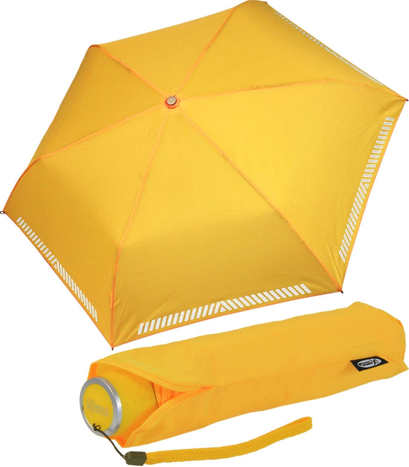 iX-brella Taschenregenschirm Mini Kinderschirm neon-gelb extra reflektierend leicht, Safety Reflex