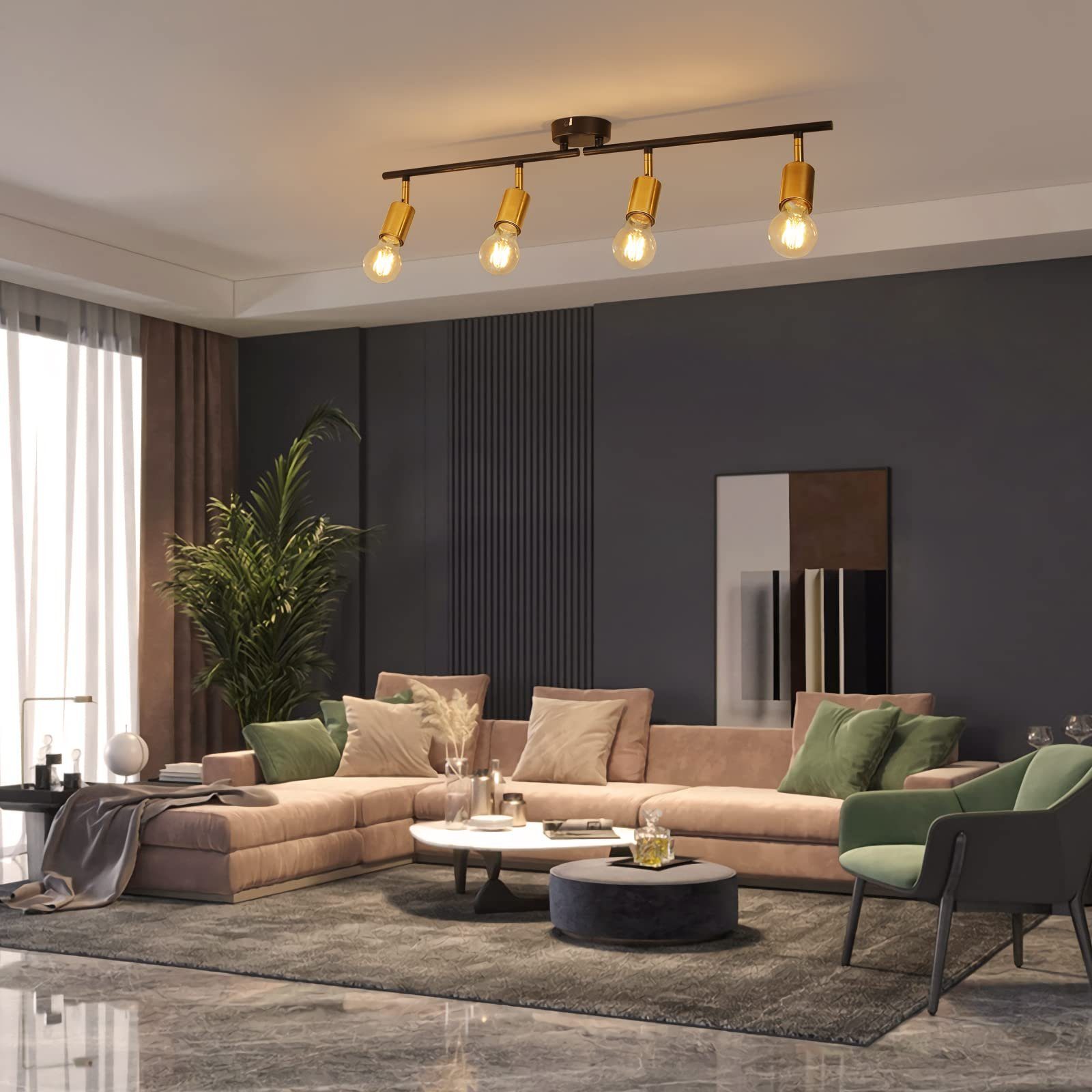 Nettlife Deckenstrahler 4 Flammig E27 Retro schwarz gold Deckenstrahler, 33 günstig online kaufen