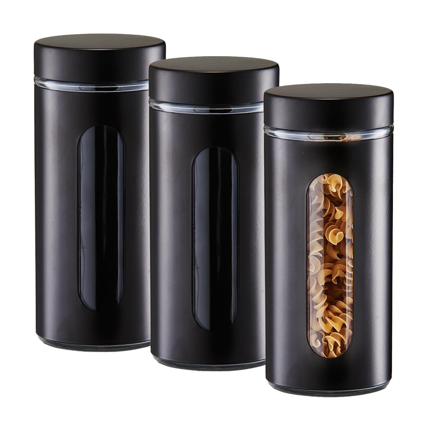 Zeller Present Vorratsglas 3 Stück Vorratsglas mit Metalldeckel, schwarz - Ø 10,2 x 23cm, Glas, (3-tlg)