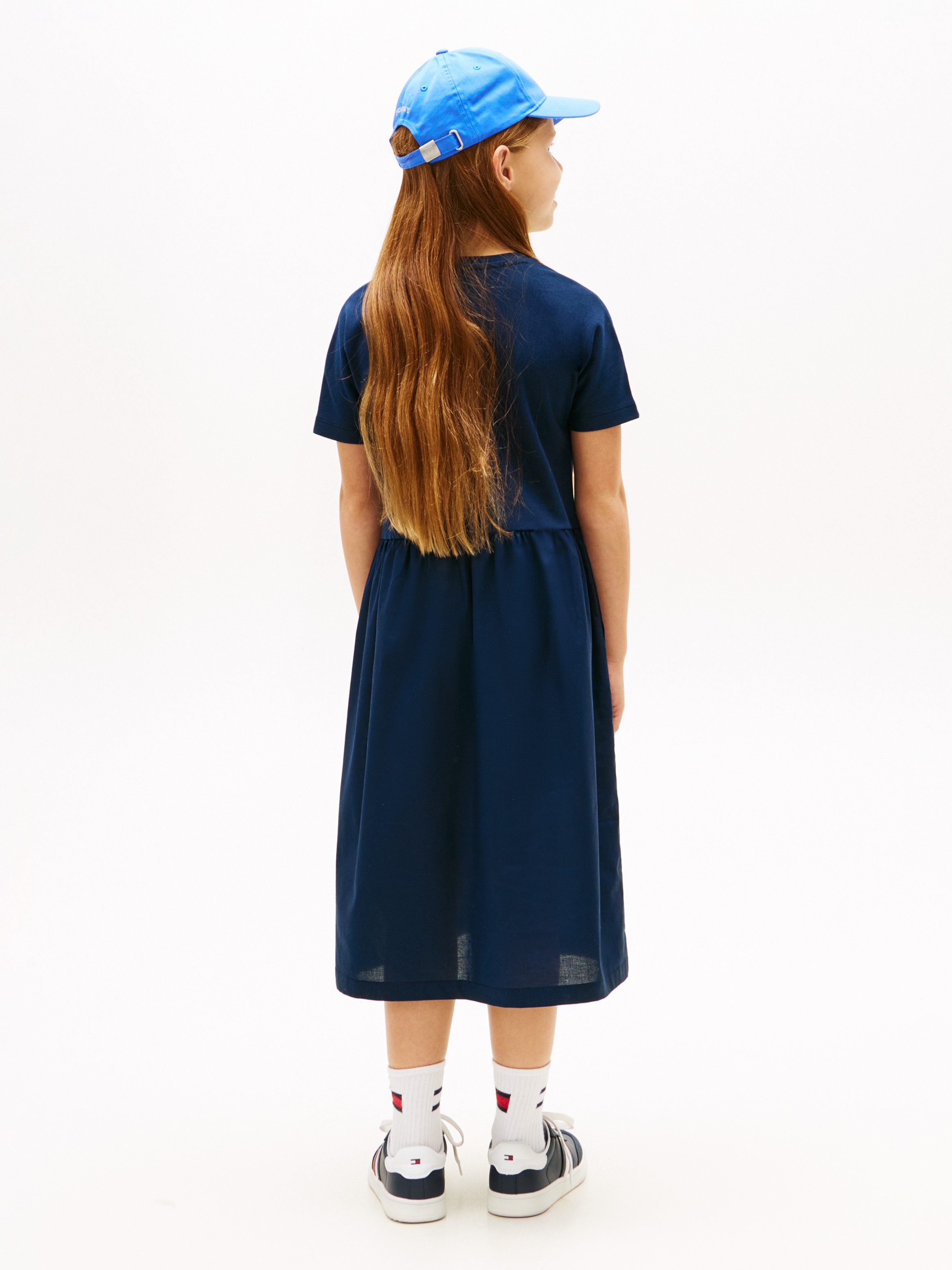 Tommy Hilfiger Jerseykleid MIX MEDIA DRESS SHORT SLEEVE Kinder bis 16 Jahre, geraffte Taille, Relaxed Fit