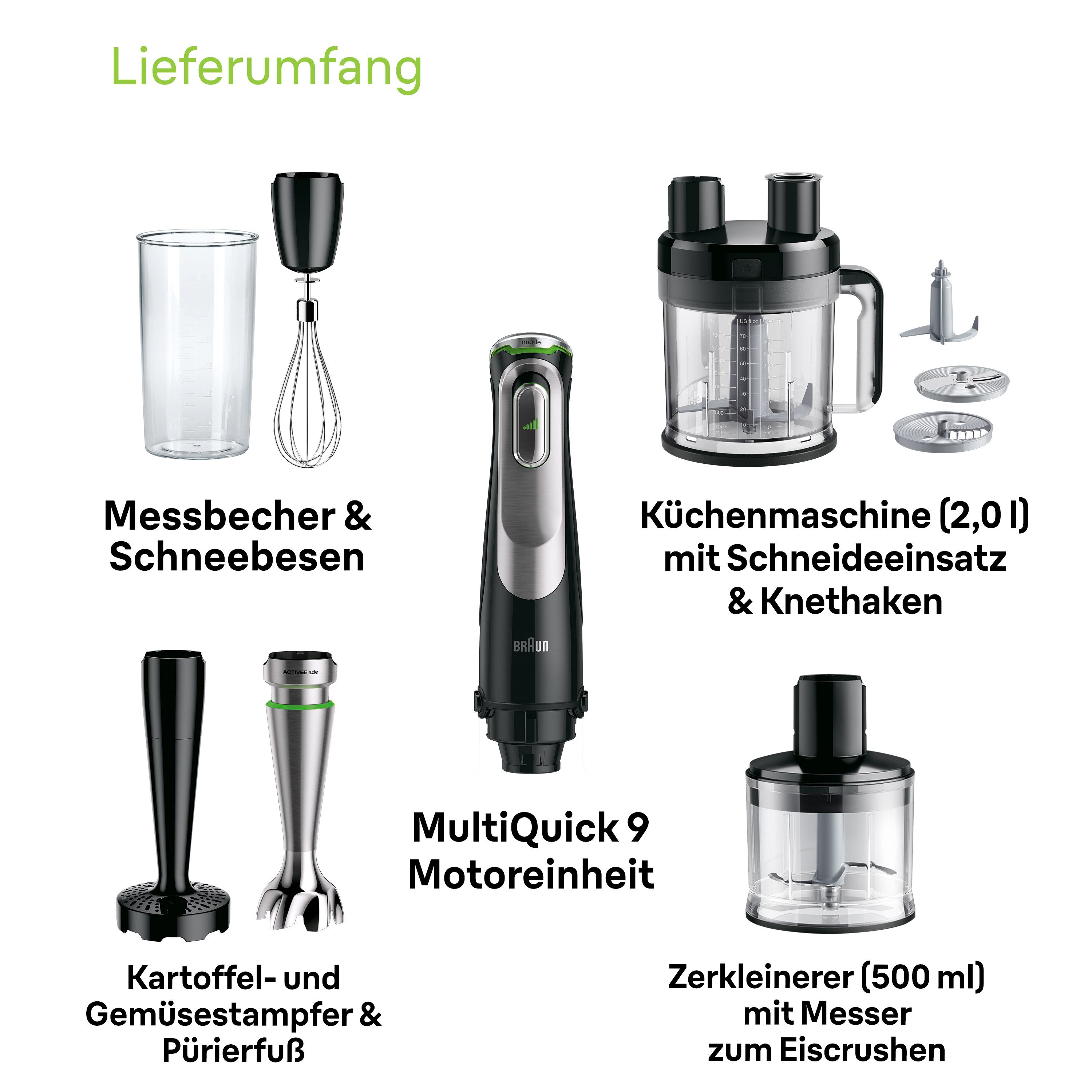 Braun Stabmixer MultiQuick 9 MQ 9187XLI - 1200W, Stufenlos, Dynamische Klinge, 1200 W, Spritzschutz, Extra Mahlklinge, 2 Modi + Pulsfunktion, Küchenmaschine – Bild 5 von 5
