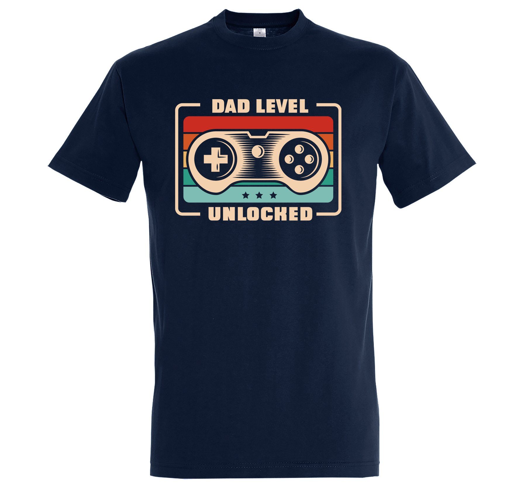 mit Level trendigem Dad T-Shirt Unlocked Gaming Shirt Navyblau Herren Designz Print Youth