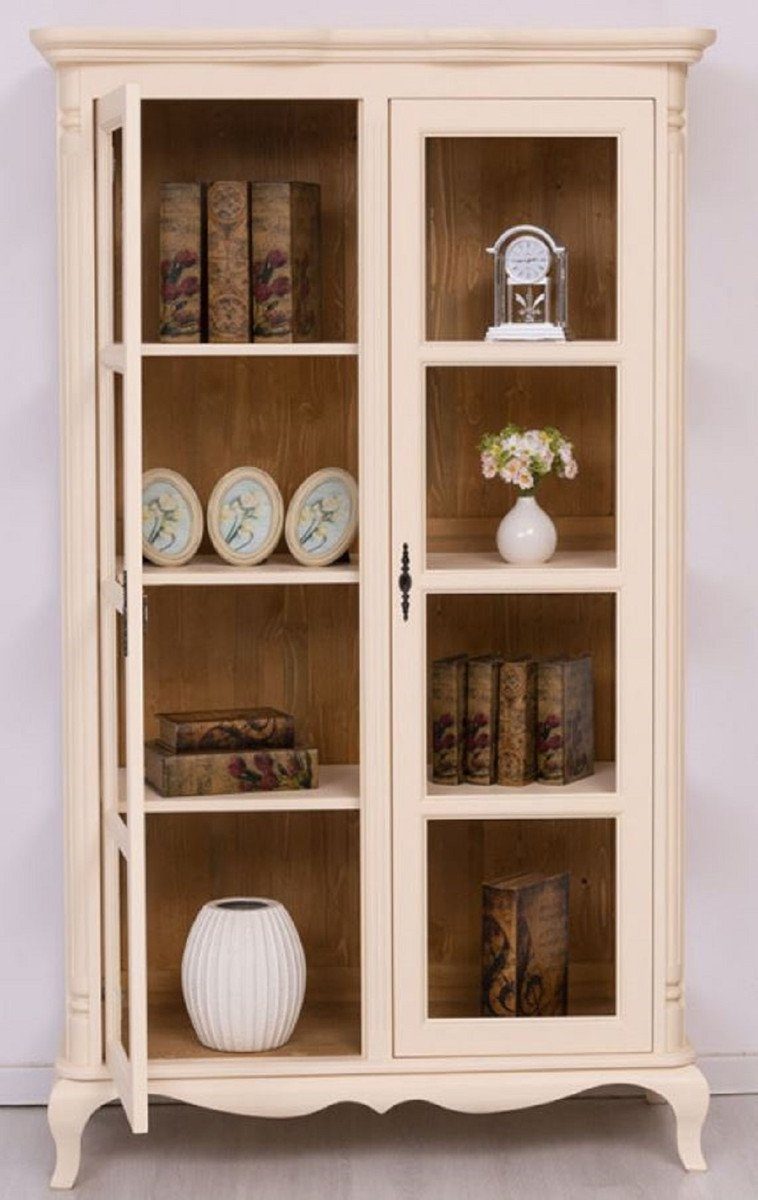 Casa Padrino Stauraumschrank Casa Padrino Landhausstil cm - mit Möbel - x 49 Massivholz x 2 / Braun Massivholz 190 H. 112 Vitrine Schrank Landhausstil Glastüren - Einrichtung Möbel - Creme Landhausstil