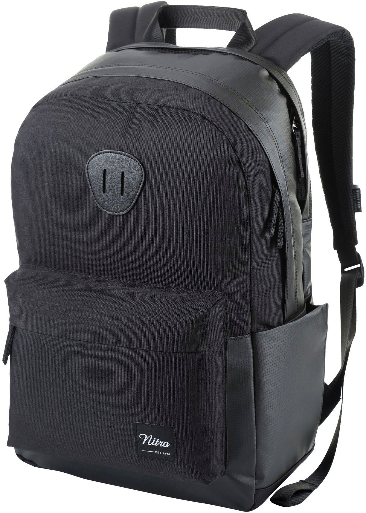 NITRO Freizeitrucksack Urban Plus, Daypack, Streetpack im Retro-Look, Alltagsrucksack, Schulrucksack Tough Black