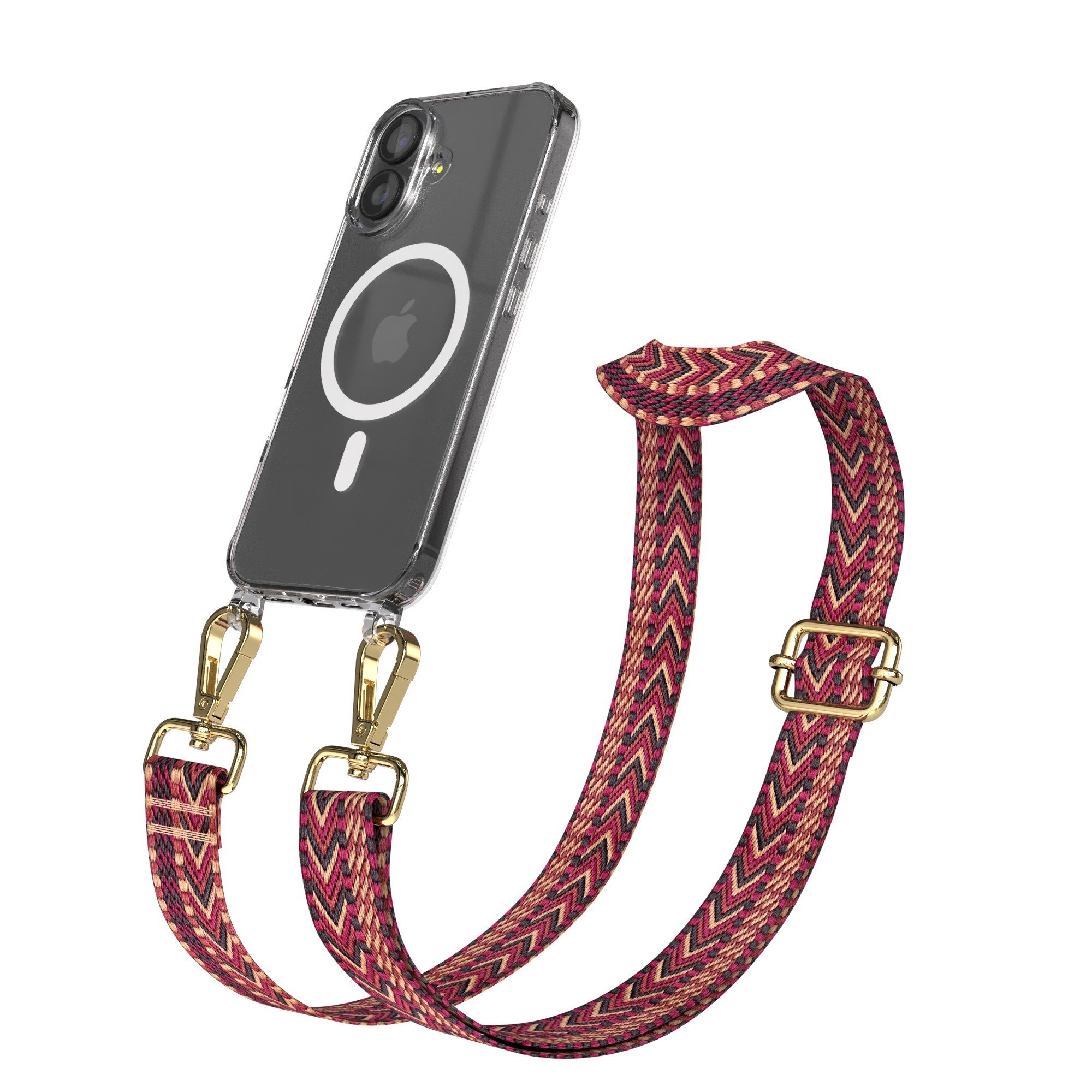 EAZY CASE Handykette Umhängeband MagSafe Hülle für Apple iPhone 17 6,3 Zoll, dünner Riemen Silikon Hülle zum Umhängen Umhängetasche schmal Etui Rot
