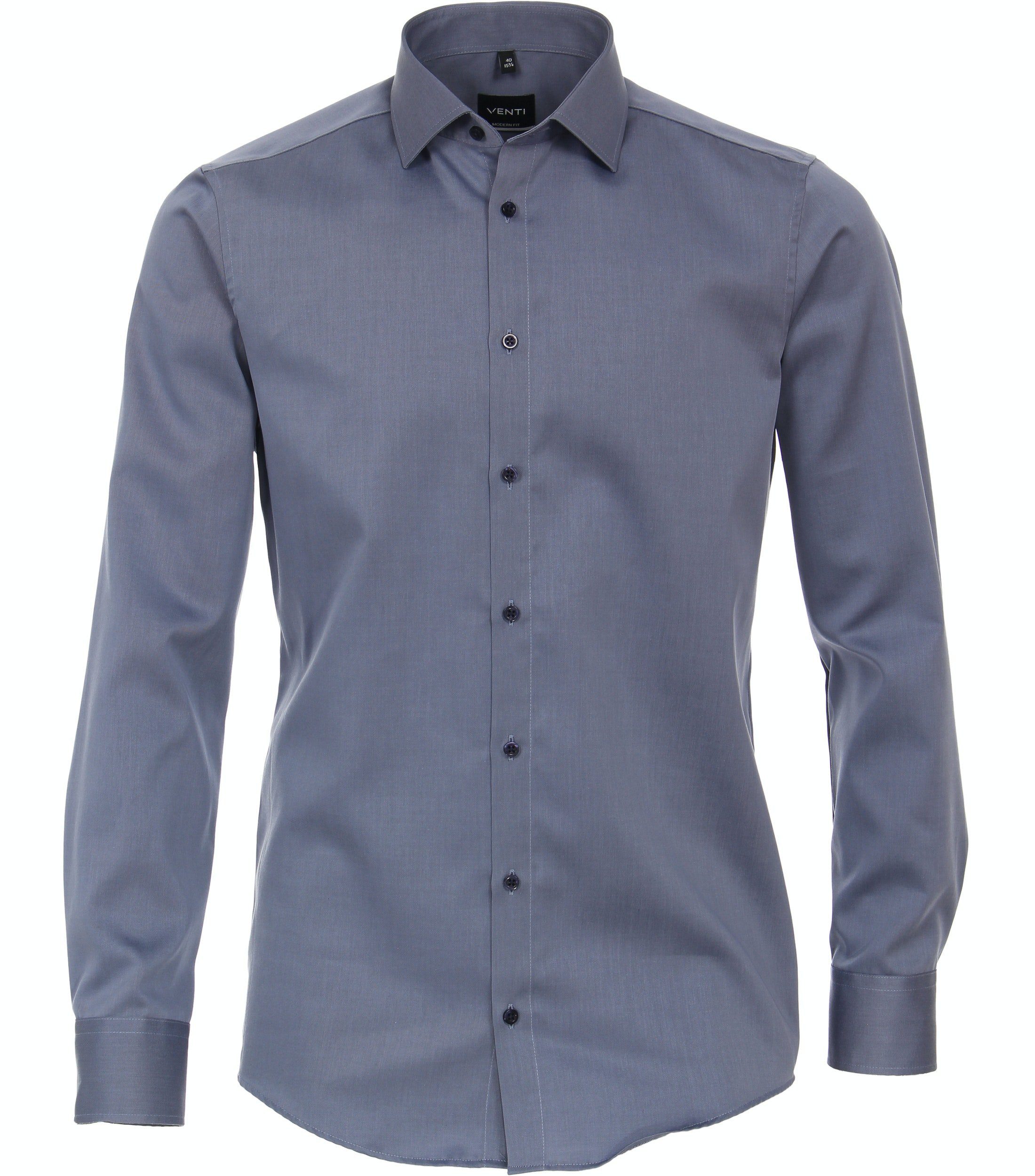 VENTI Businesshemd Businesshemd - Modern Fit - Langarm - Einfarbig - Blau sattes Dunkelblau