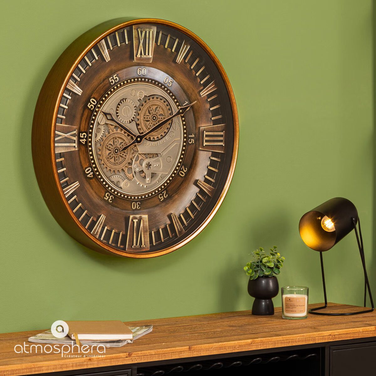 Atmosphera Créateur d'intérieur Wanduhr Uhr im Retro-Stil mit sichtbarem Mechanismus YONI, Ø 59 cm