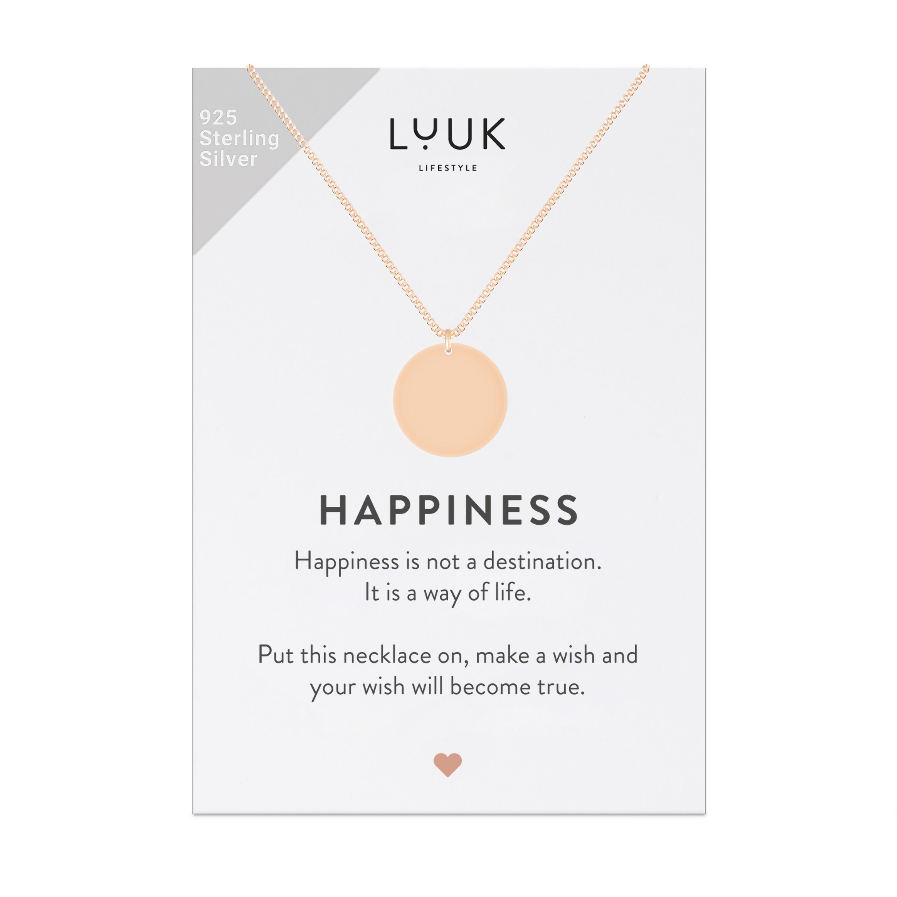 LUUK LIFESTYLE Spruchkarte Happiness Rosé Plättchen, Silberkette inklusive