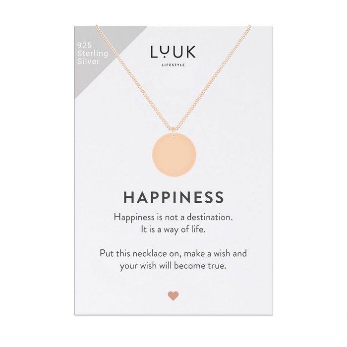 LUUK LIFESTYLE Silberkette Plättchen inklusive Happiness Spruchkarte