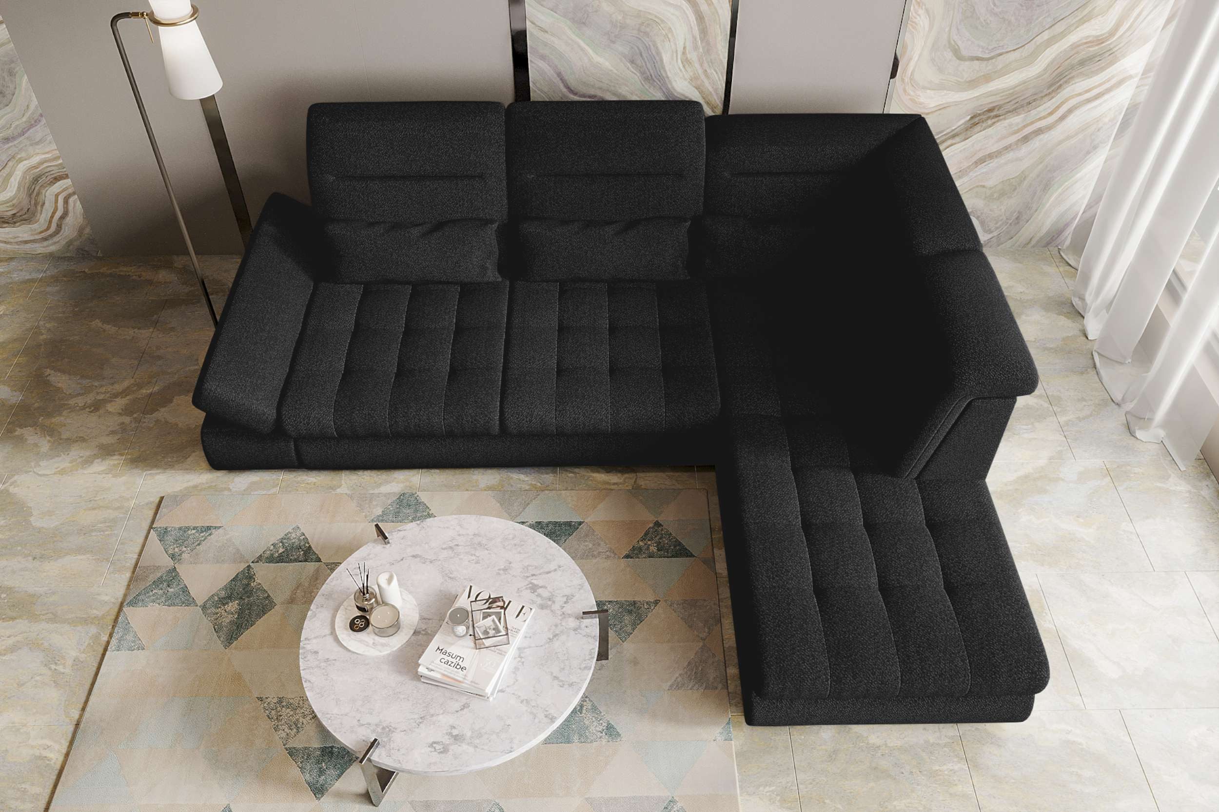 99rooms Ecksofa Toscana, Sofa L-Form, Eckcouch, Bettfunktion, Rundumbezug aus gepolstertem Strukturstoff NEVE