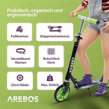 Arebos Scooter Tretroller, Tragegurt, Höhenverstellbar, Tritt-Bremse, max. 100 kg
