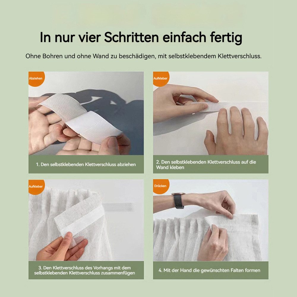 Zyronn Vorhang Selbstklebende Gardinen Weiß 2er Set – Transparenter Sichtschutz, Lichtfilternd, Ohne Bohren, Mit Klettverschluss – Bild 5 von 5