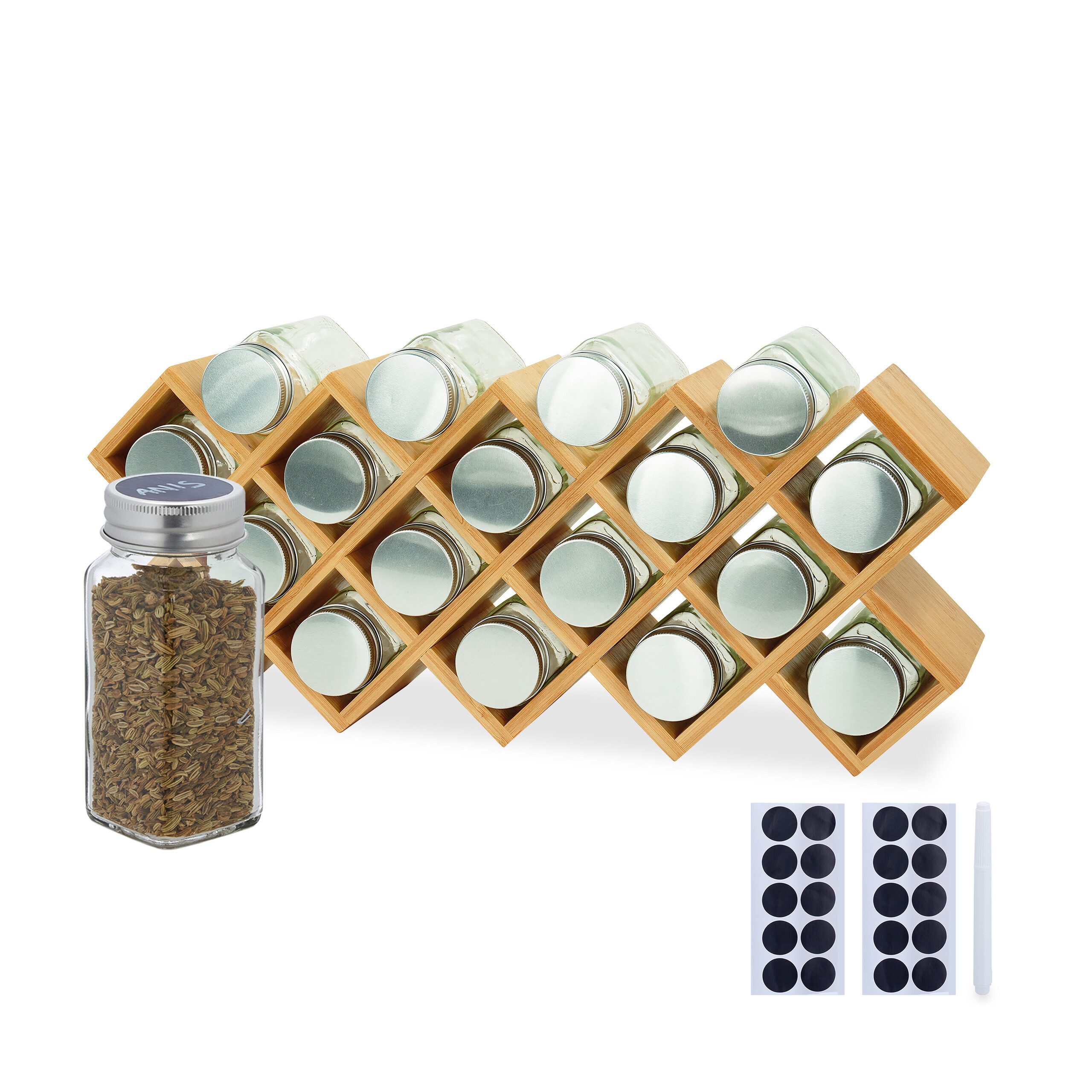 relaxdays Gewürzregal Bambus mit Gläs, M günstig online kaufen