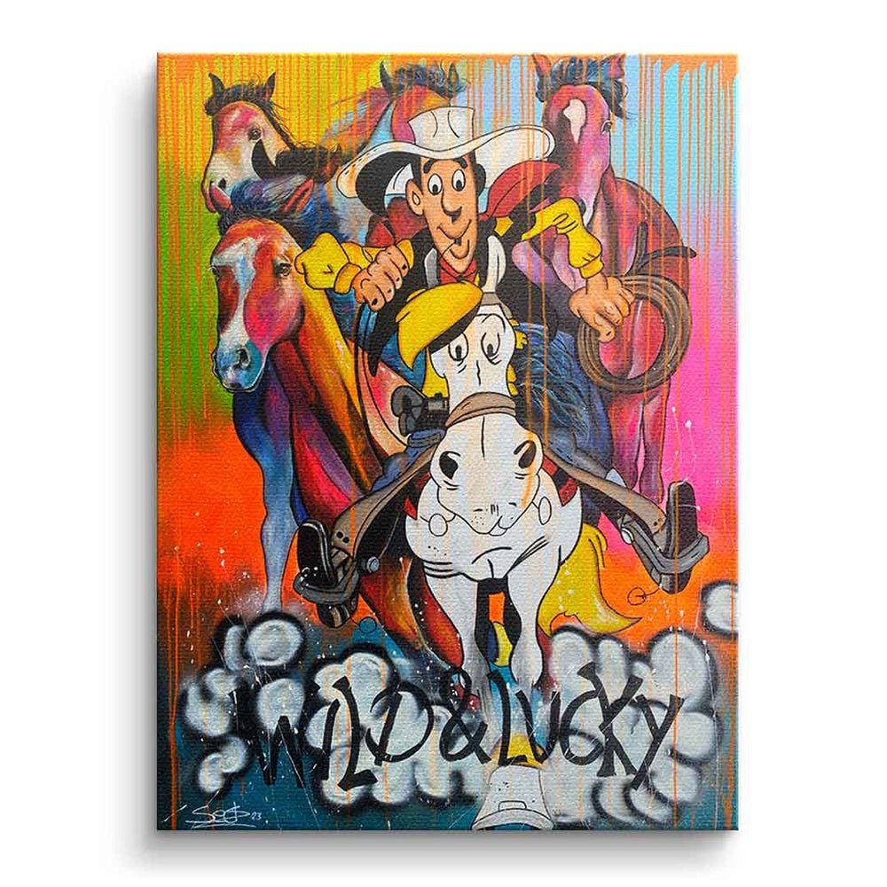 DOTCOMCANVAS® Leinwandbild Wild and Lucky, Leinwandbild Lucky Luke Jolly Jumper Comic Pop Art Druck Wandbild