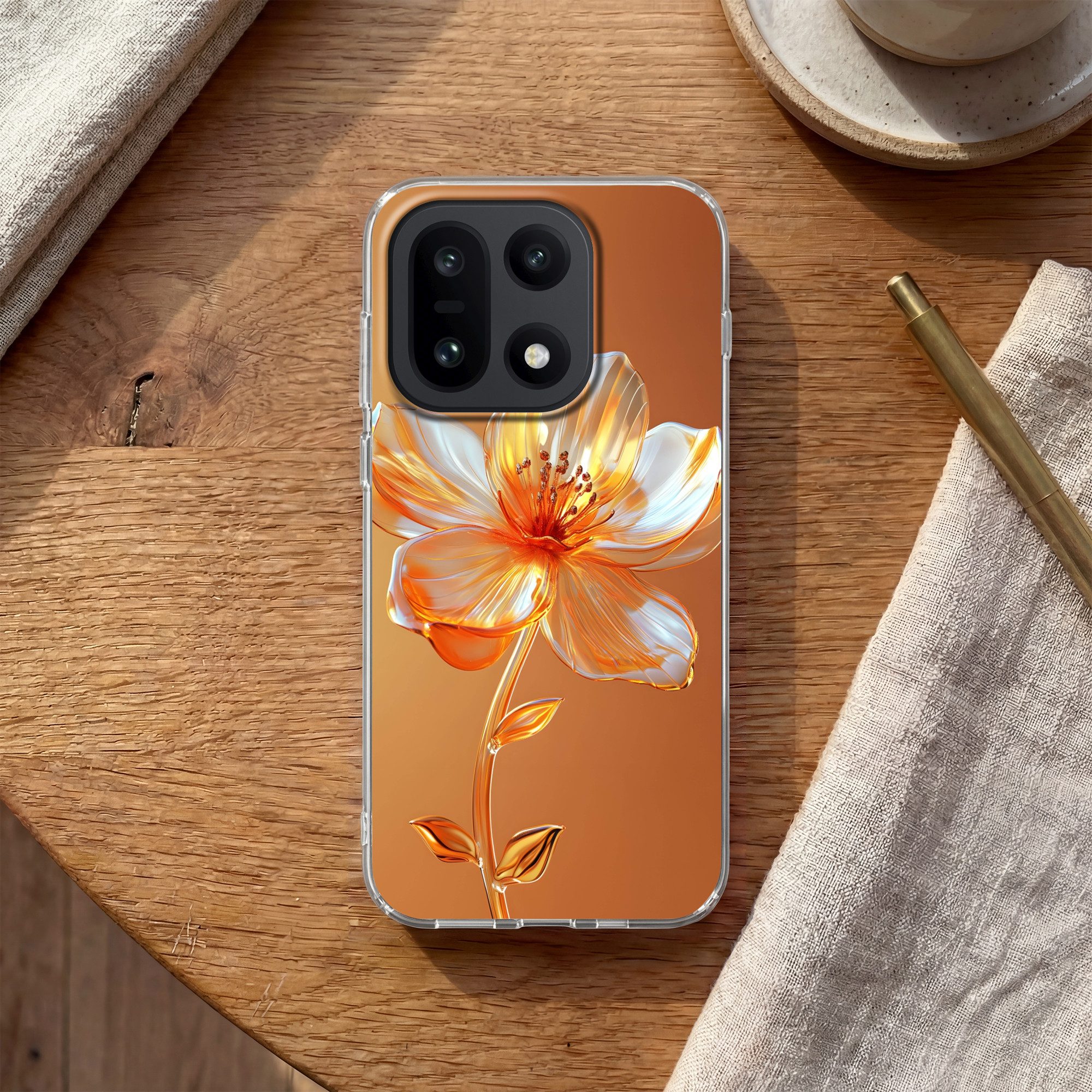 MuchoWow Handyhülle für OnePlus 15 Gläser - Blume - Orange, Phone Case, Silikon, Schutzhülle Dünn