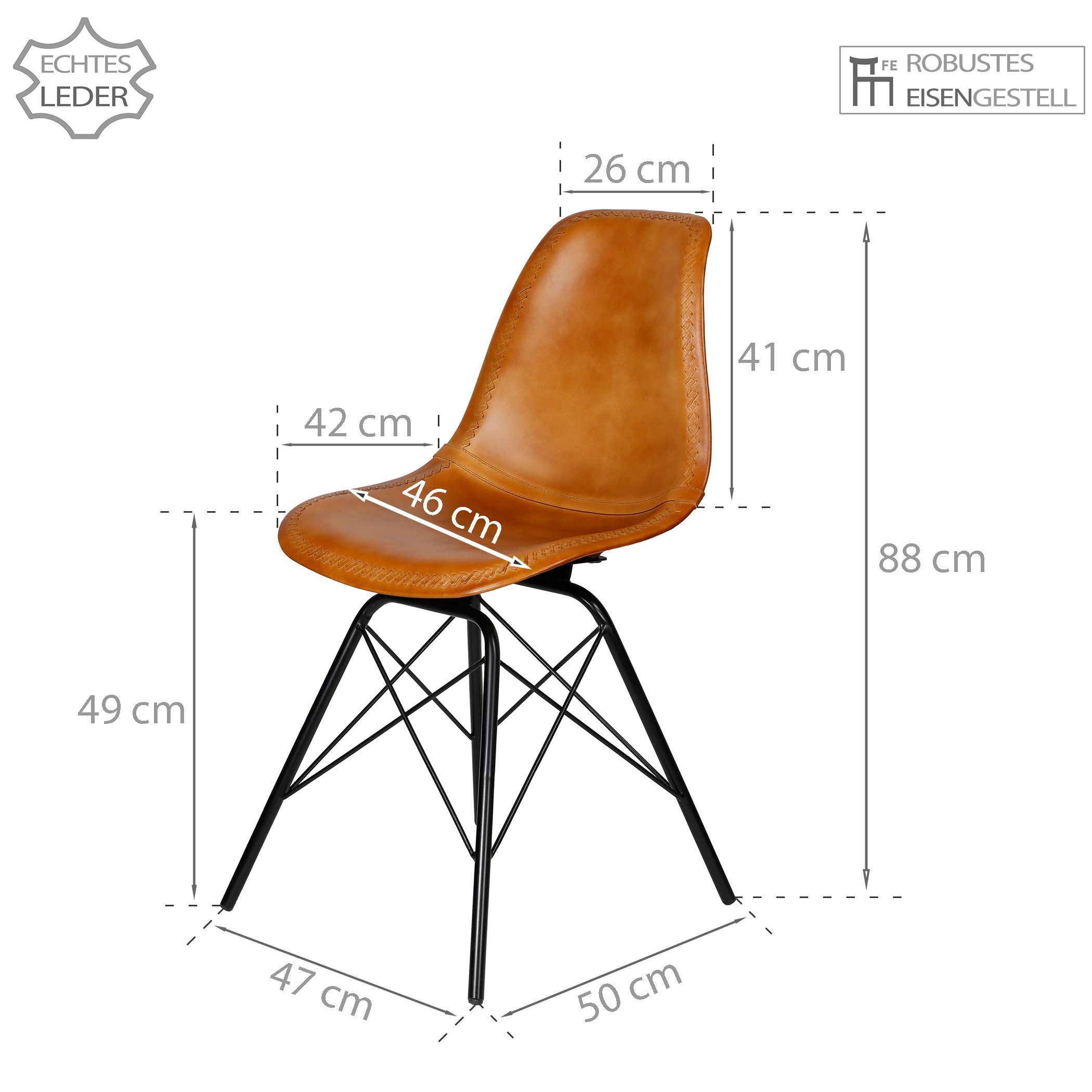 Casa Moro Esszimmerstuhl Lederstuhl Cognac Braun günstig online kaufen