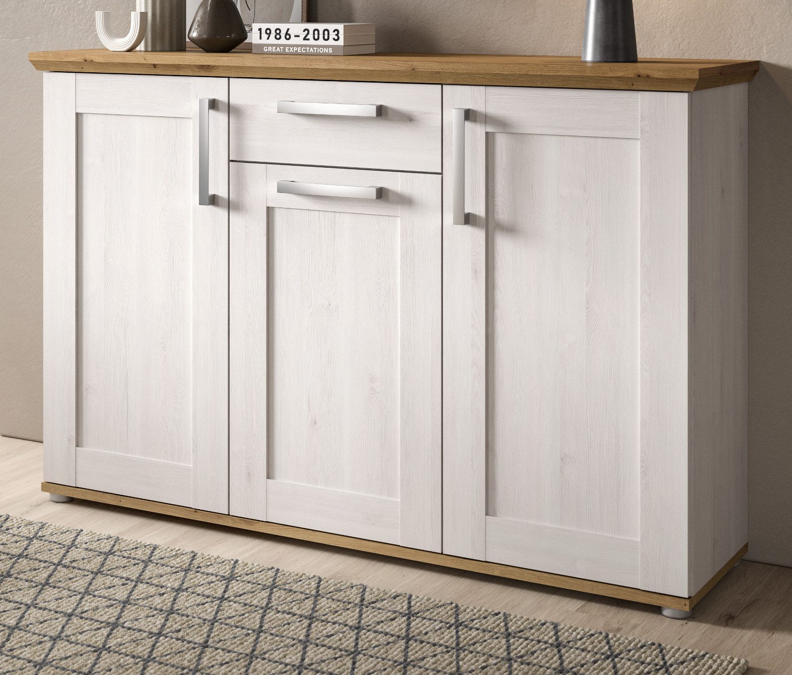 Inn.Furn Sideboard Mirano (in weiß Lärche und Eiche Artisan, Breite 137 cm), Landhaus-Stil