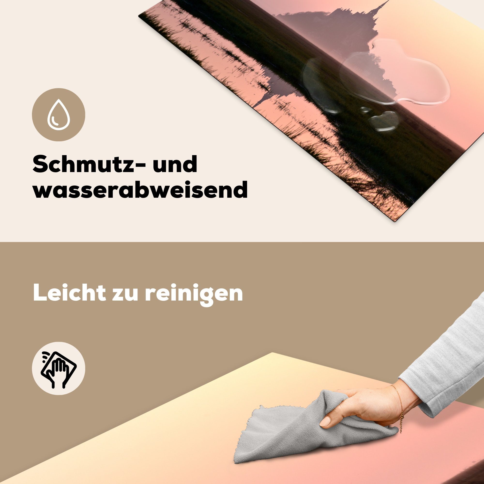 (1 Arbeitsplatte MuchoWow - 83x51 - tlg), für Herdblende-/Abdeckplatte - Vinyl, küche Frankreich, Schloss Ceranfeldabdeckung, Horizont cm, Silhouette