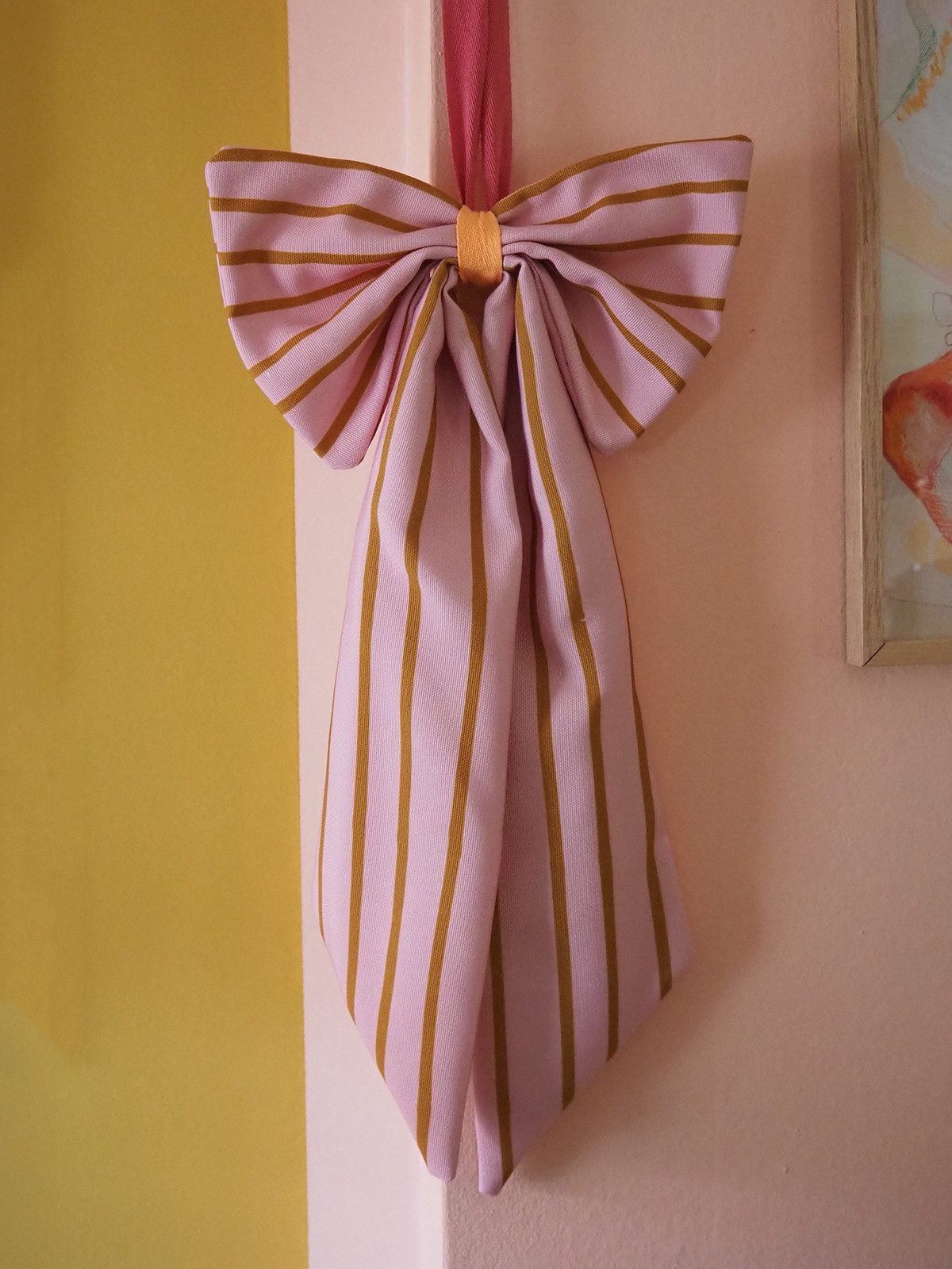 coopz Weihnachtsbaumschleife Schleife Canvas rosé/senf schmal gestreift