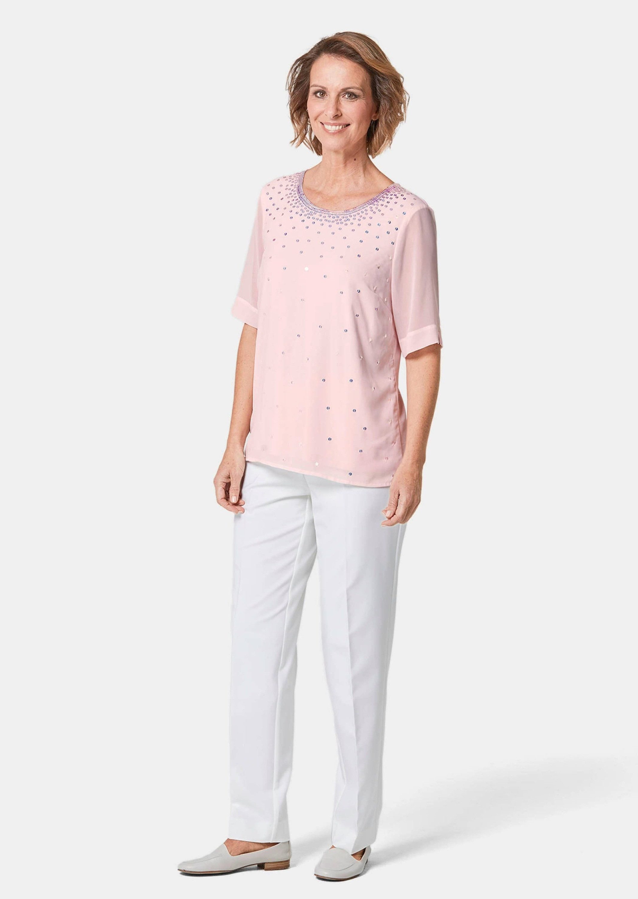 GOLDNER Kurzarmbluse Bluse mit schimmernden Pailletten günstig online kaufen