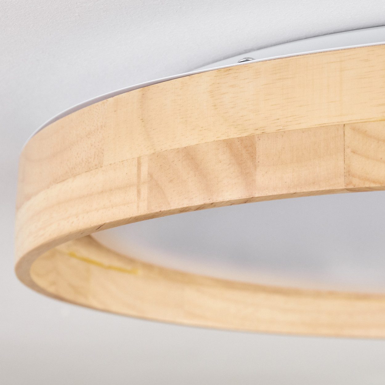 hofstein Deckenleuchte Deckenlampe aus Holz/Metall/Kunststoff in Natur/Weiß, LED wechselbar, 3000 Kelvin, im skandinavisch/modernen Design mit rundem Schirm (40cm), 1-flammig