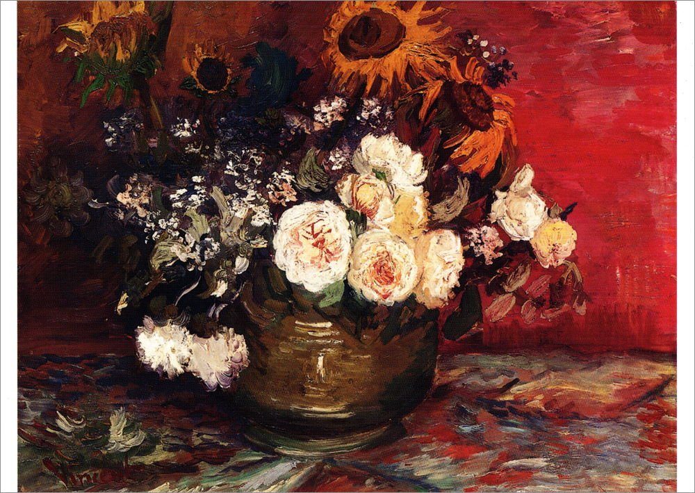 Postkarte Kunstkarte Vincent van Gogh "Rosen und Sonnenblumen"