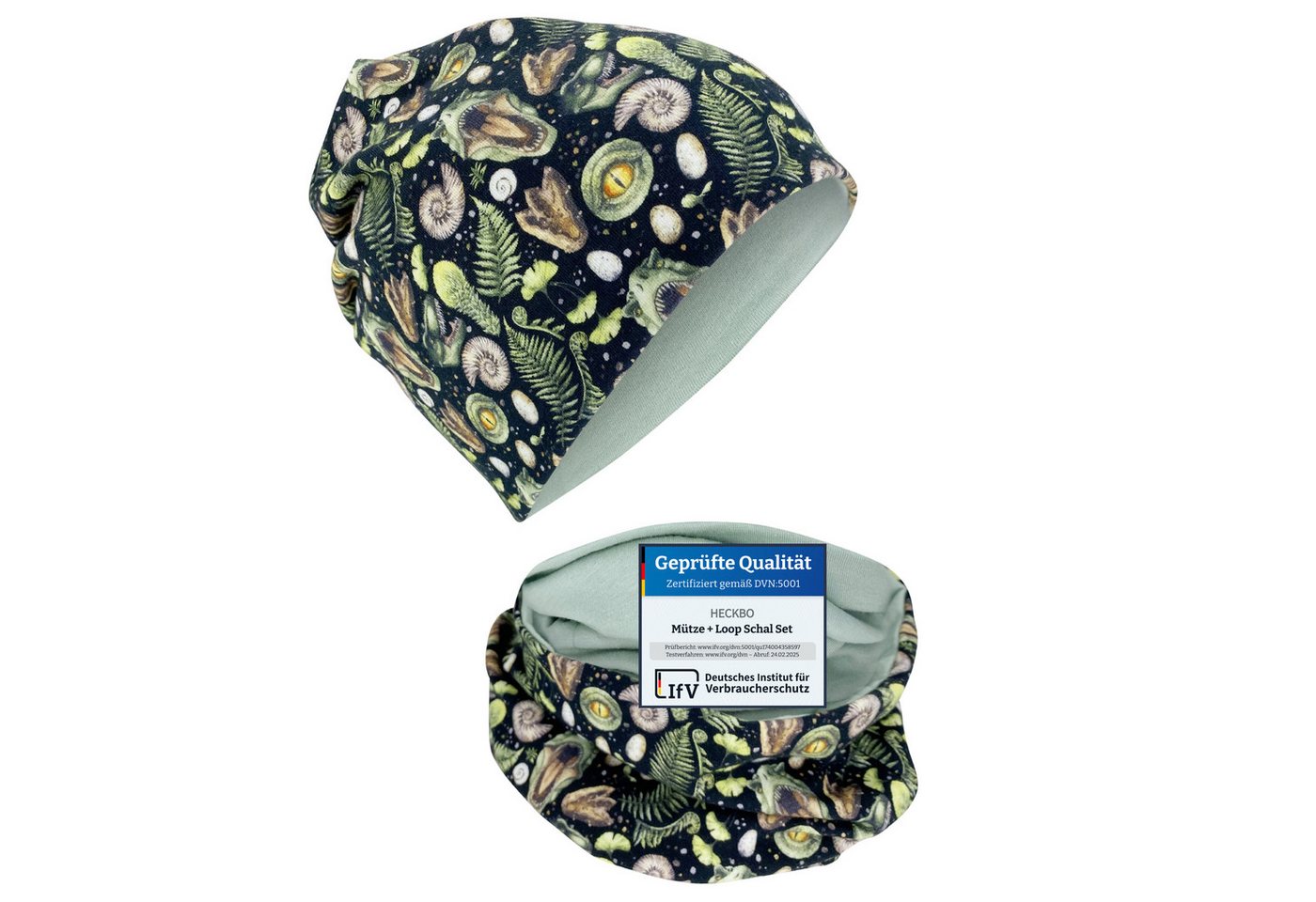 HECKBO Beanie HECKBO Kinder Mädchen Jungen Beanie Mütze & Loop-Schal Set