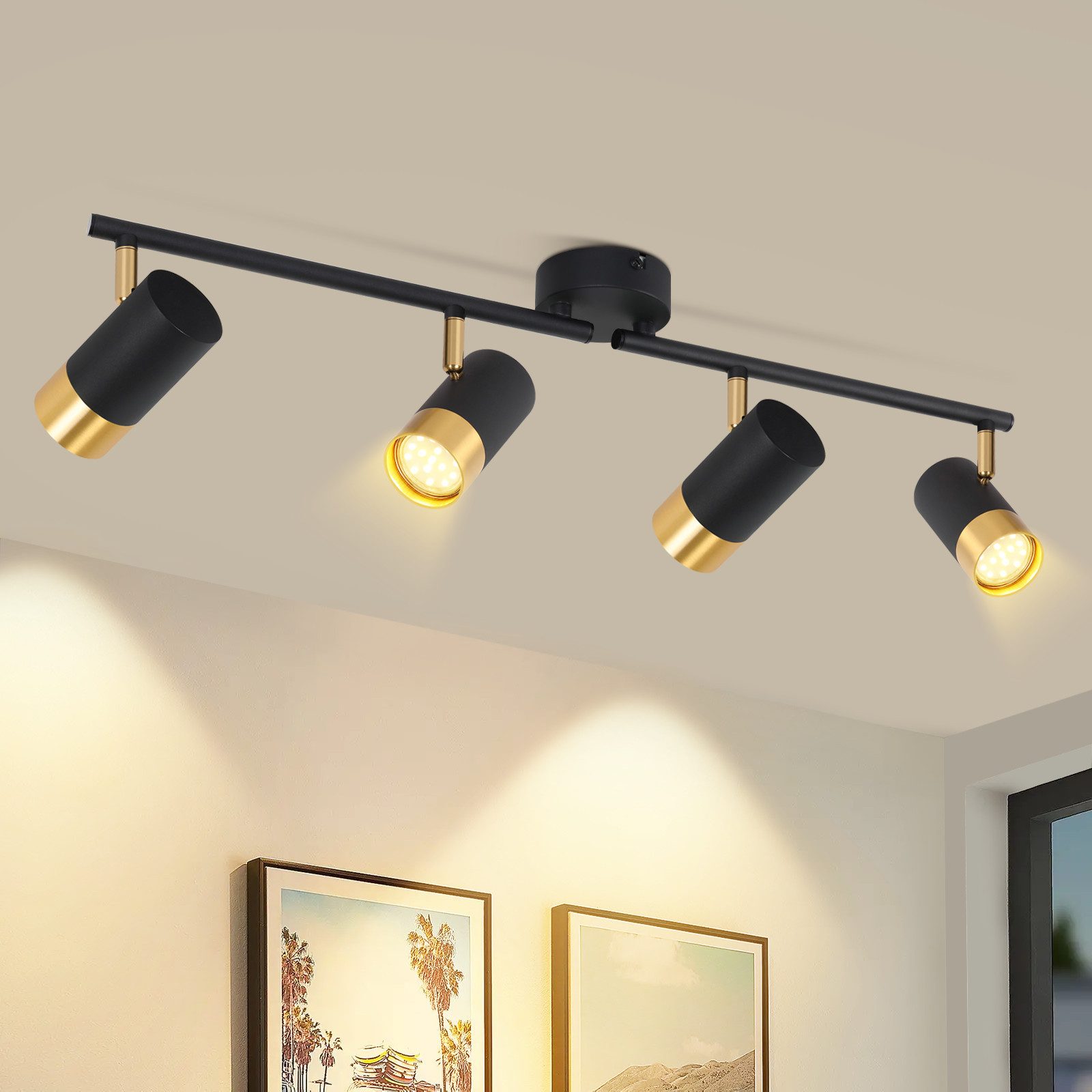 ZMH Deckenstrahler 2/3/4 Flammig-GU10 Schwarz-Gold Modern Deckenlampe für W günstig online kaufen