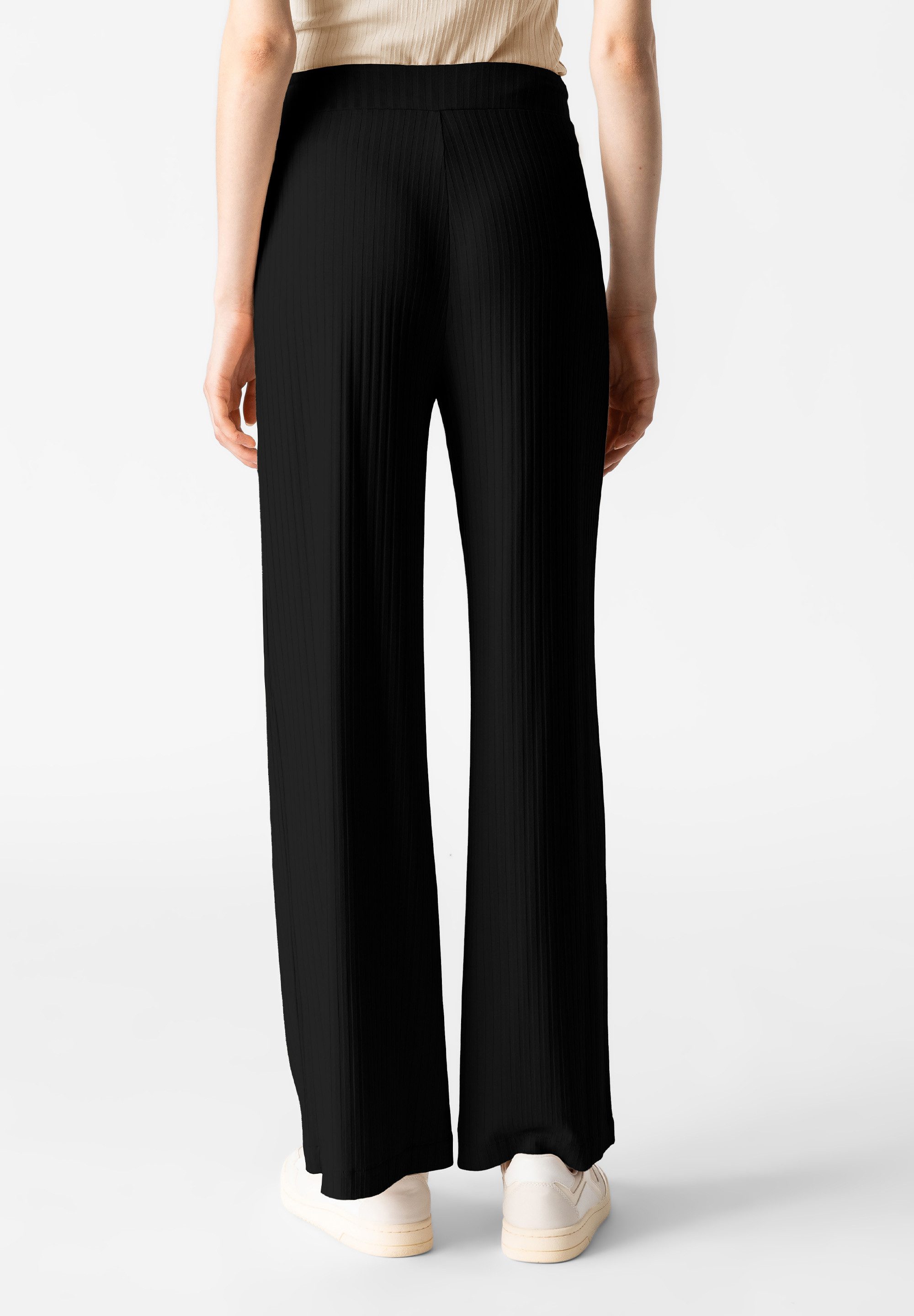 Les Lunes Stoffhose MICHELLE Rib Wide Leg LENZING™ ECOVERO™ Viskose, femininer Chic, gerades weites Bein,bequem