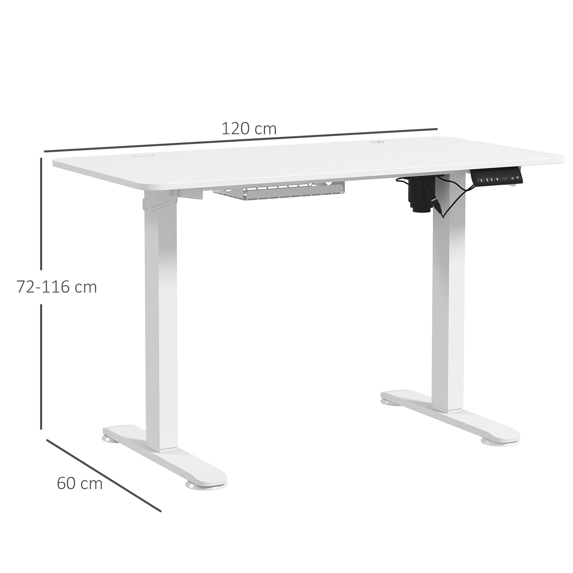 Vinsetto Schreibtisch Höhenverstellbarer Computertisch mit 4 Memory-Steuerung, 2 Haken (Tisch, 1-St., Stehschreibtisch), für Wohnzimmer, Büro, Weiß – Bild 3 von 5