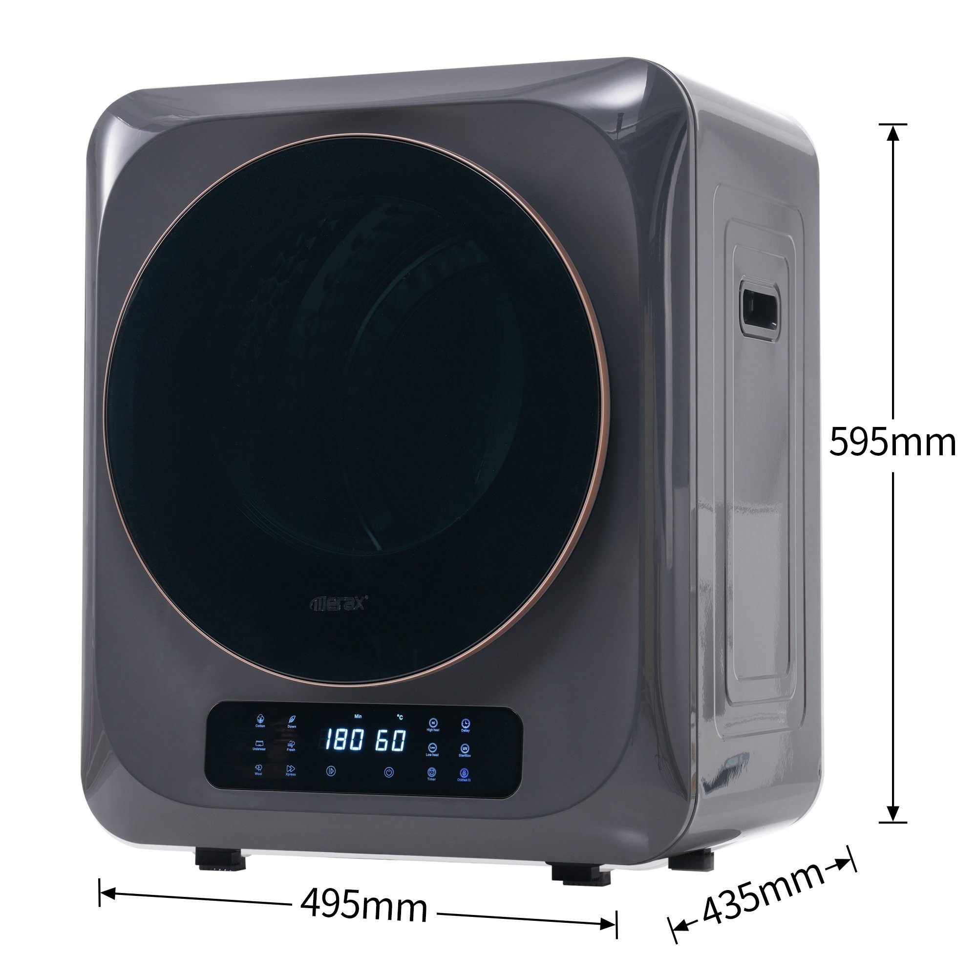 Timer Merax Belüfteter mit mit und 6 2.5 UV-Sterilisation Ablufttrockner Wäschetrockner mini-Wäschetrockner kg, und freistehend/hängend, LED-Display, Programme Grau