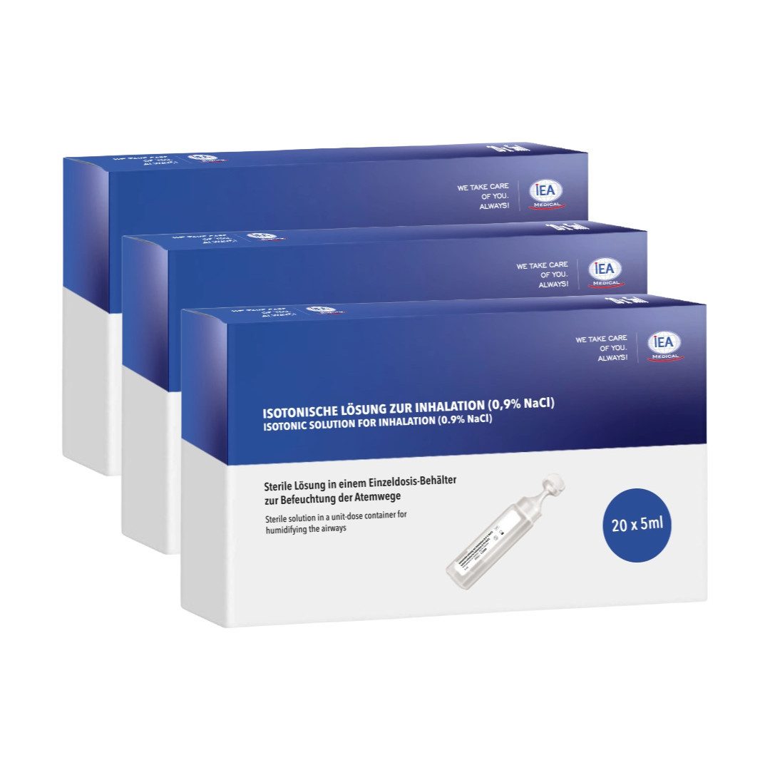 IEA Medical Inhalations-Zusatz isotonische Kochsalzlösung 0,9% NaCl zum inhalieren 60 x 5ml, 60-tlg., steril, konservierungsfrei, für Pollenzeit, Allergie, Alltag & Familie
