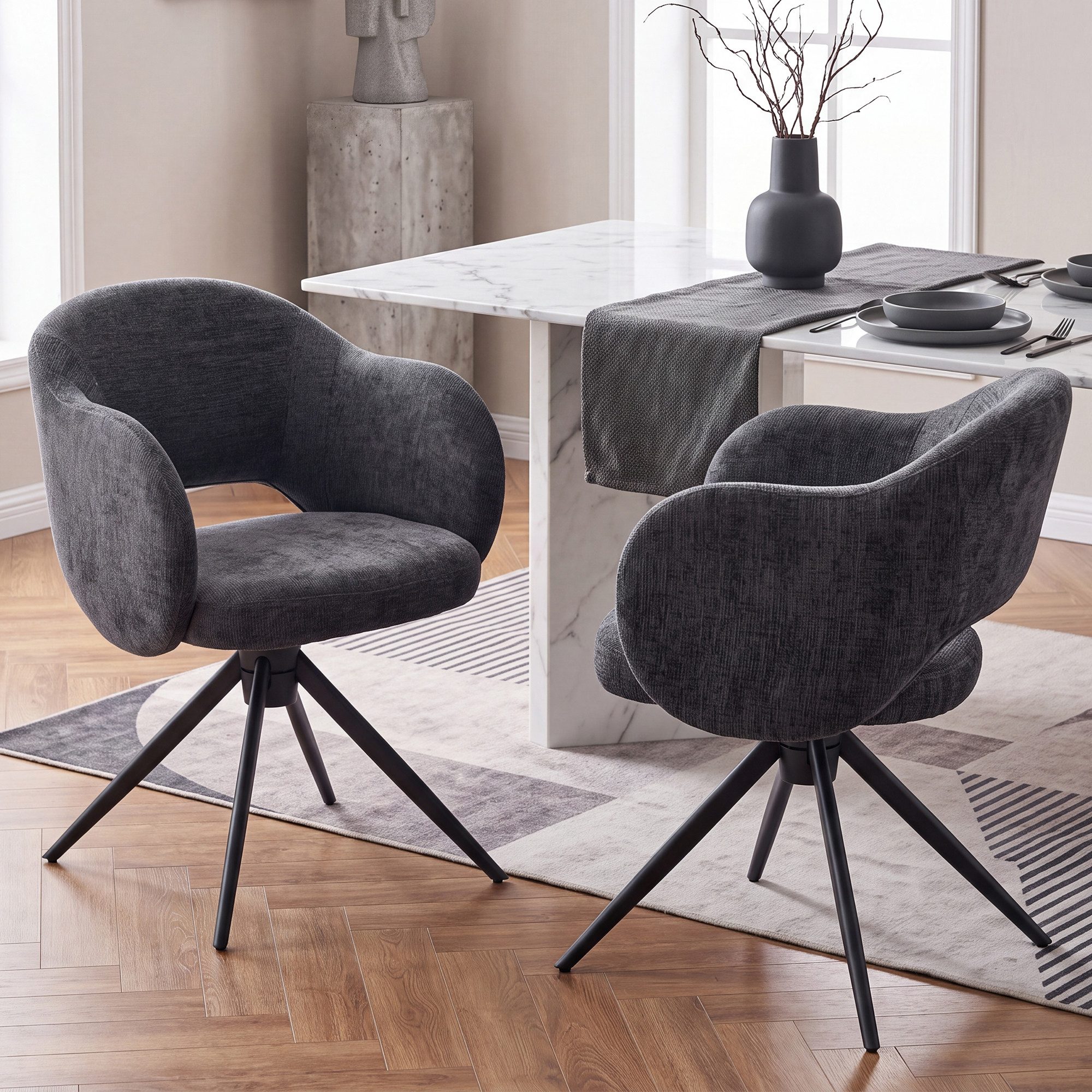 Duhome Esszimmerstuhl (9-235F), 2er Set Esszimmerstühle 180° drehbar mit Rückholautomatik, Chenille
